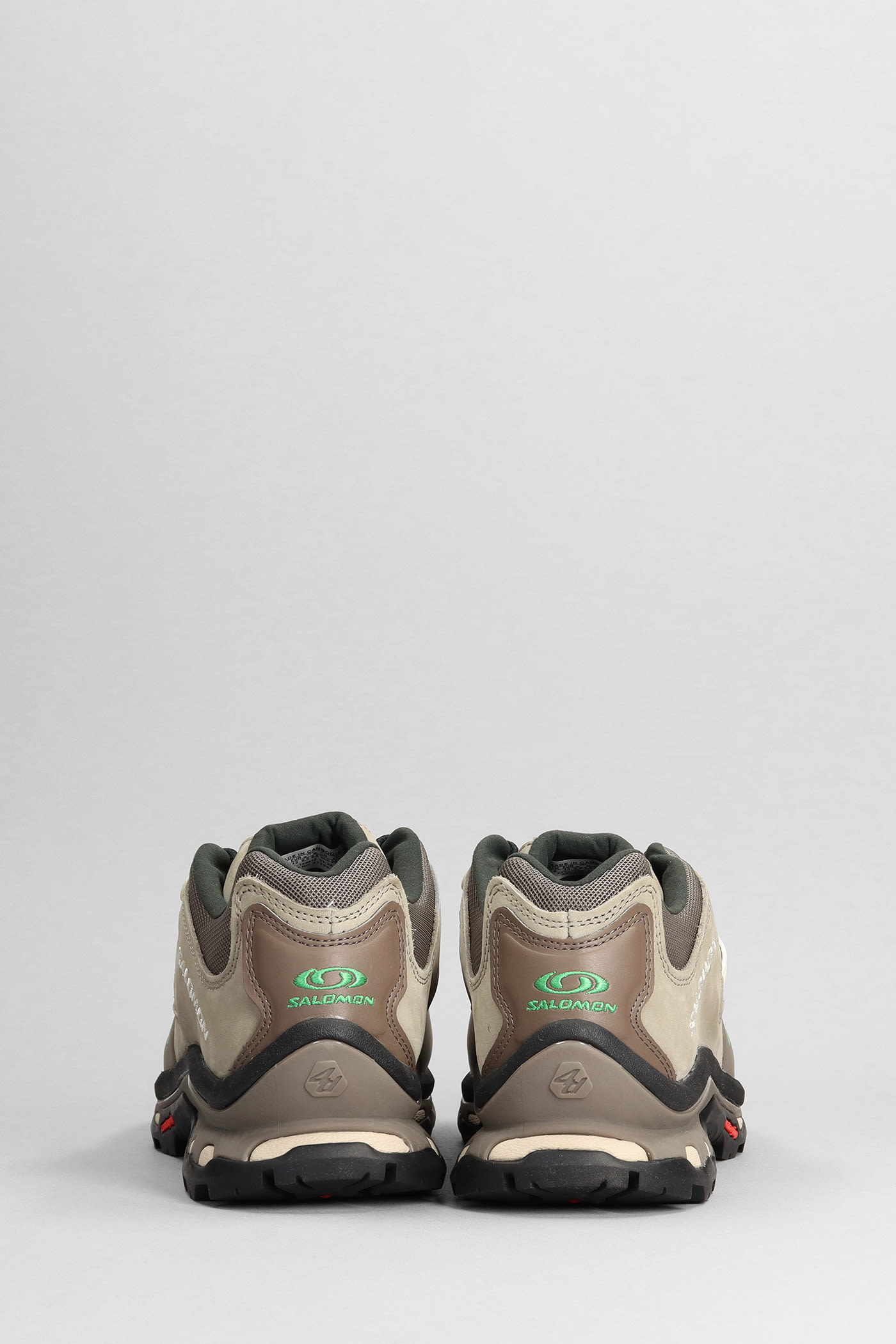 Shop Salomon Xt-quest 2 Sneakers In Brown Leather And Fabric In Falcon/cement/bright Green