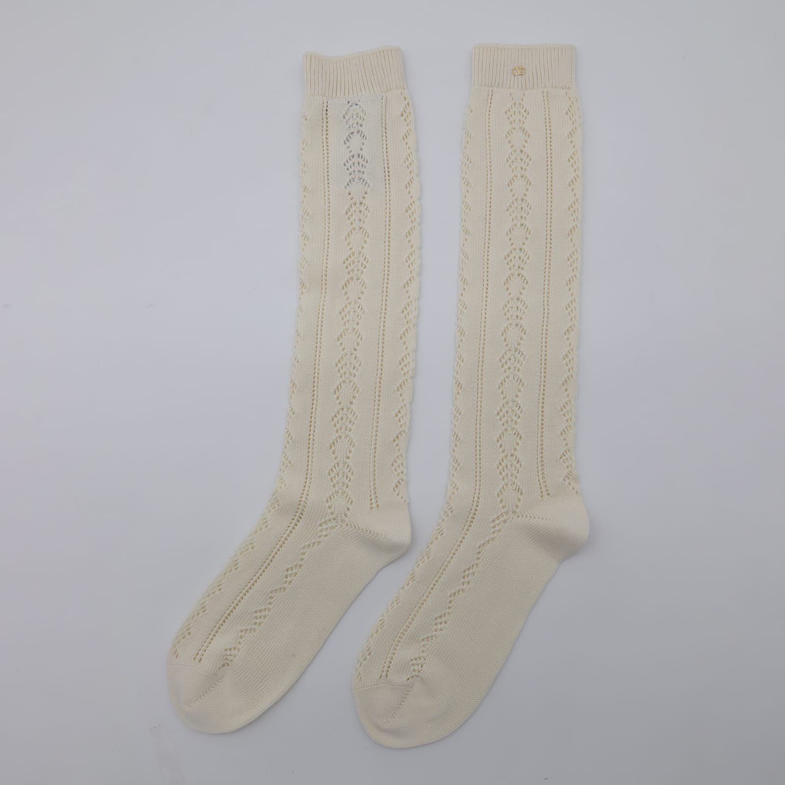Valentino Perforated Cotton Socks With V-logo In Multi