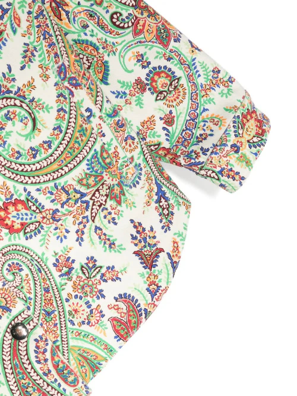 Shop Etro White Denim Jacket With Multicolour Paisley Pattern