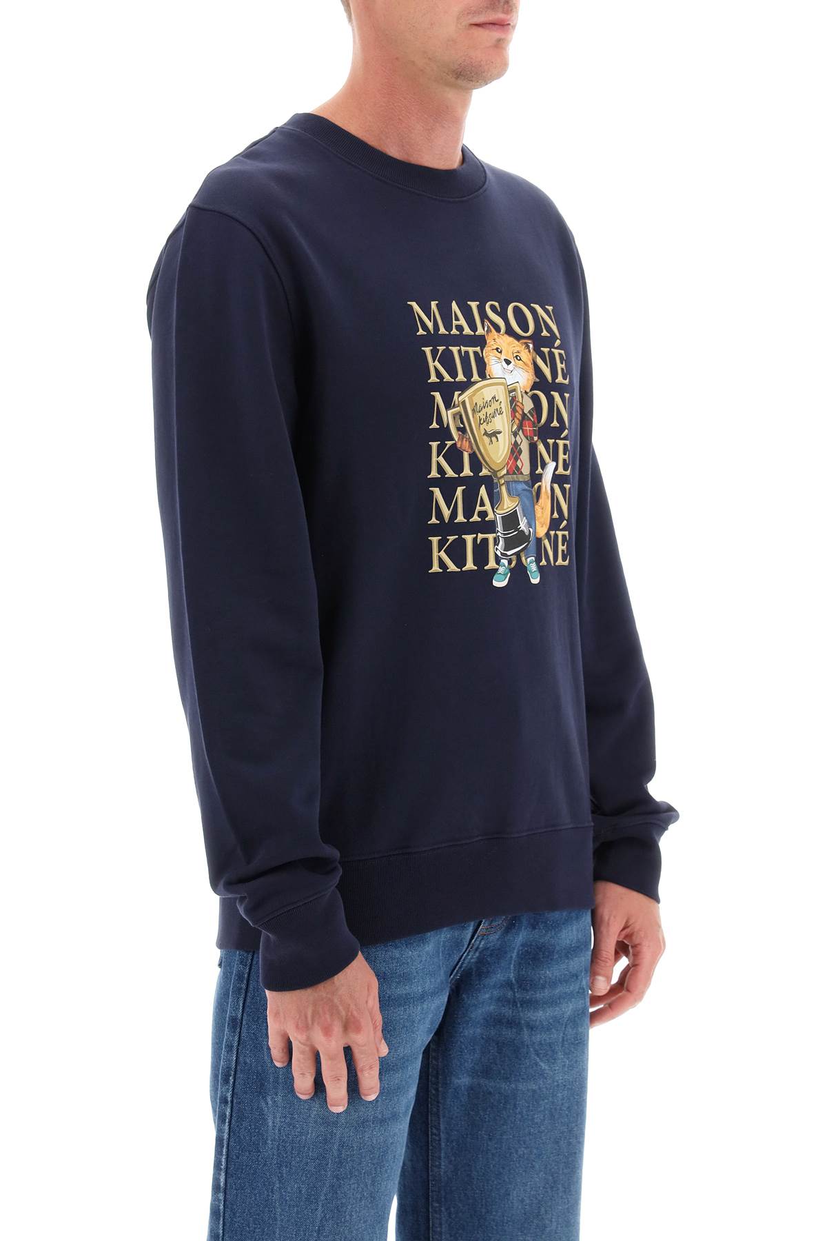 Shop Maison Kitsuné Fox Champion Crew-neck Sweatshirt In Navy