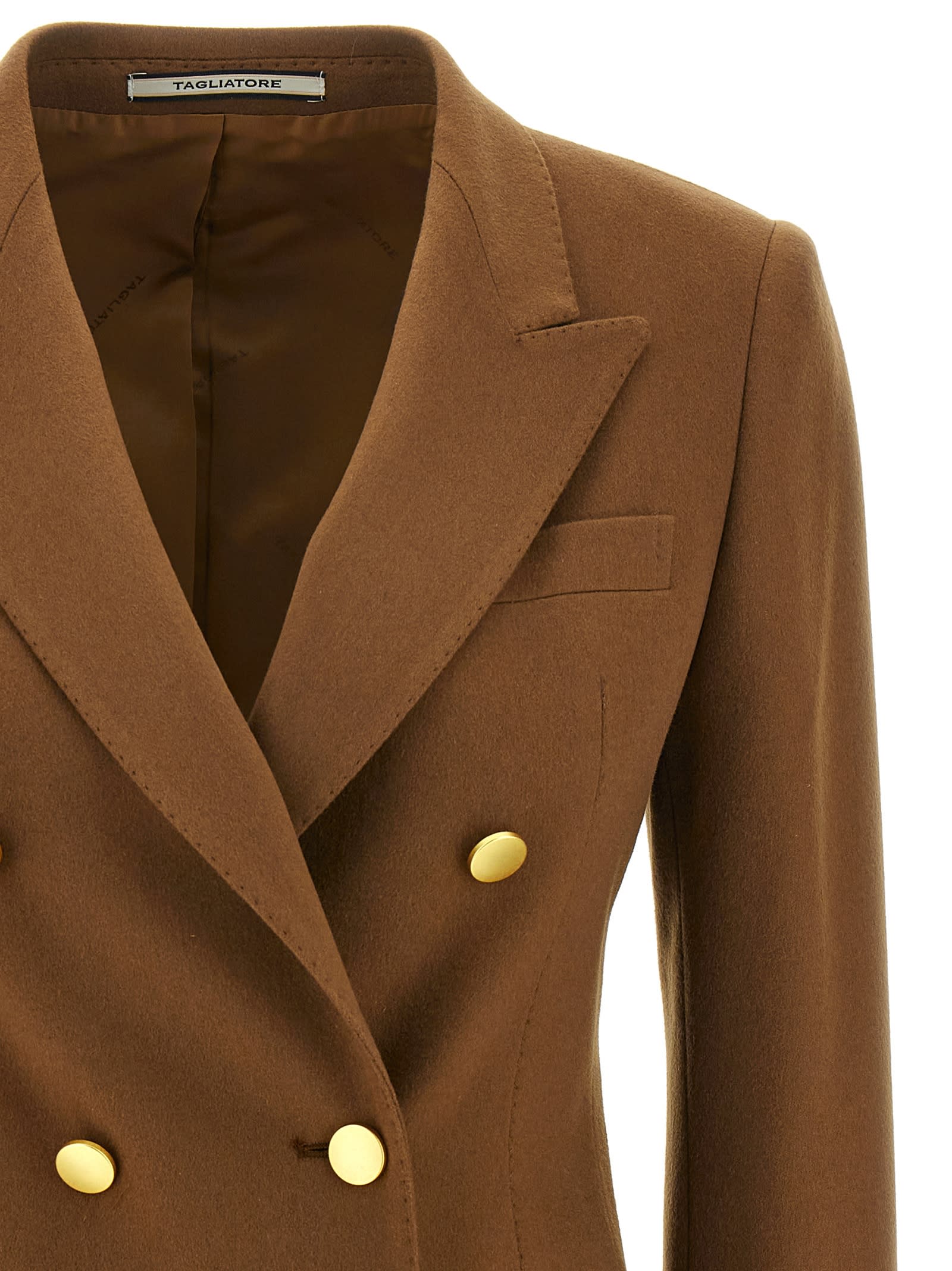 Tagliatore Double-breasted Peak-lapel Blazer In Brown