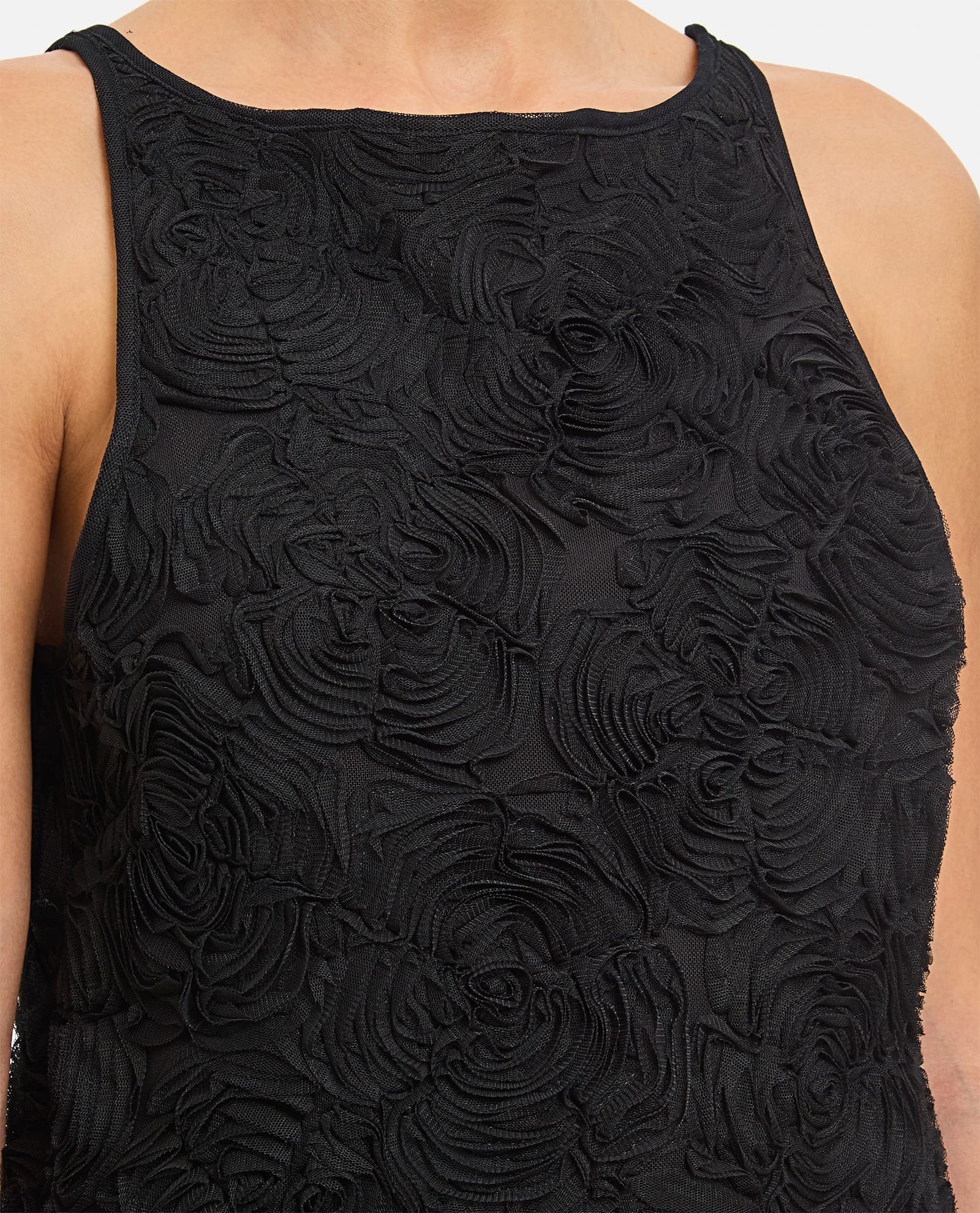 Rotate Birger Christensen Rotate Black Flower Mesh Boatneck Top In Black