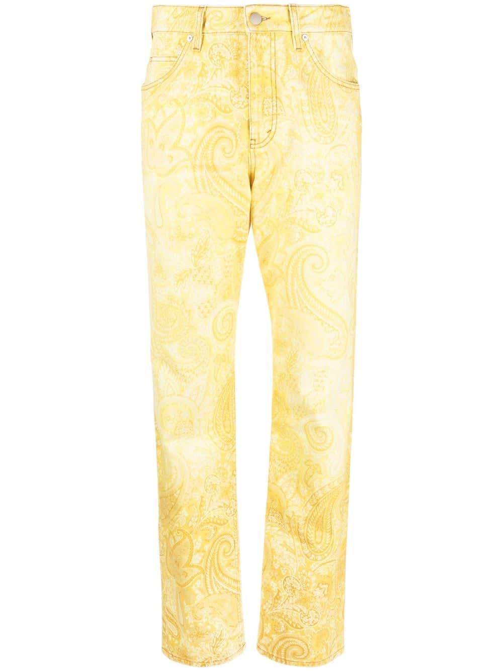 Etro Woman Jeans In Yellow Liquid Paisley Denim