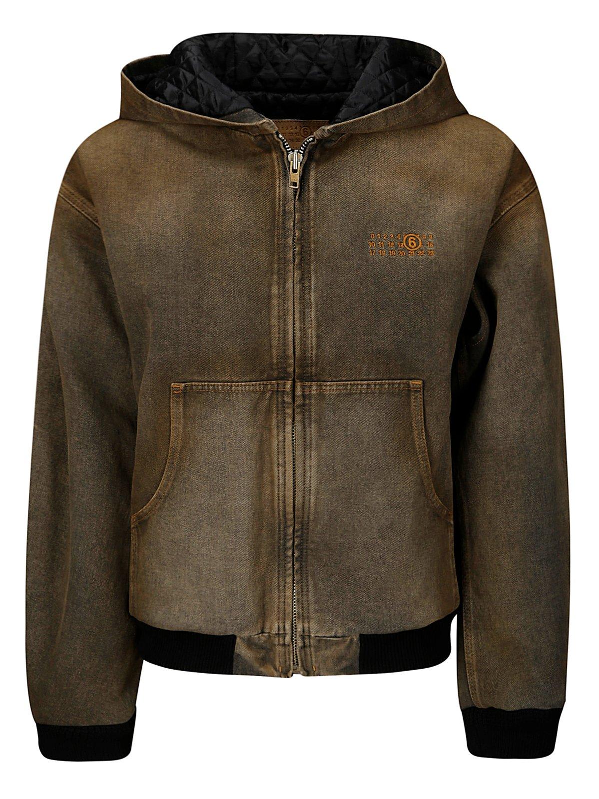 Shop Mm6 Maison Margiela Zip-up Hooded Jacket In Brown