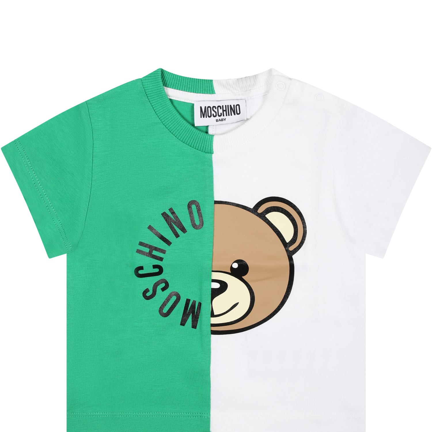 Moschino Green T-shirt For Babies With Teddy Bear And Logo