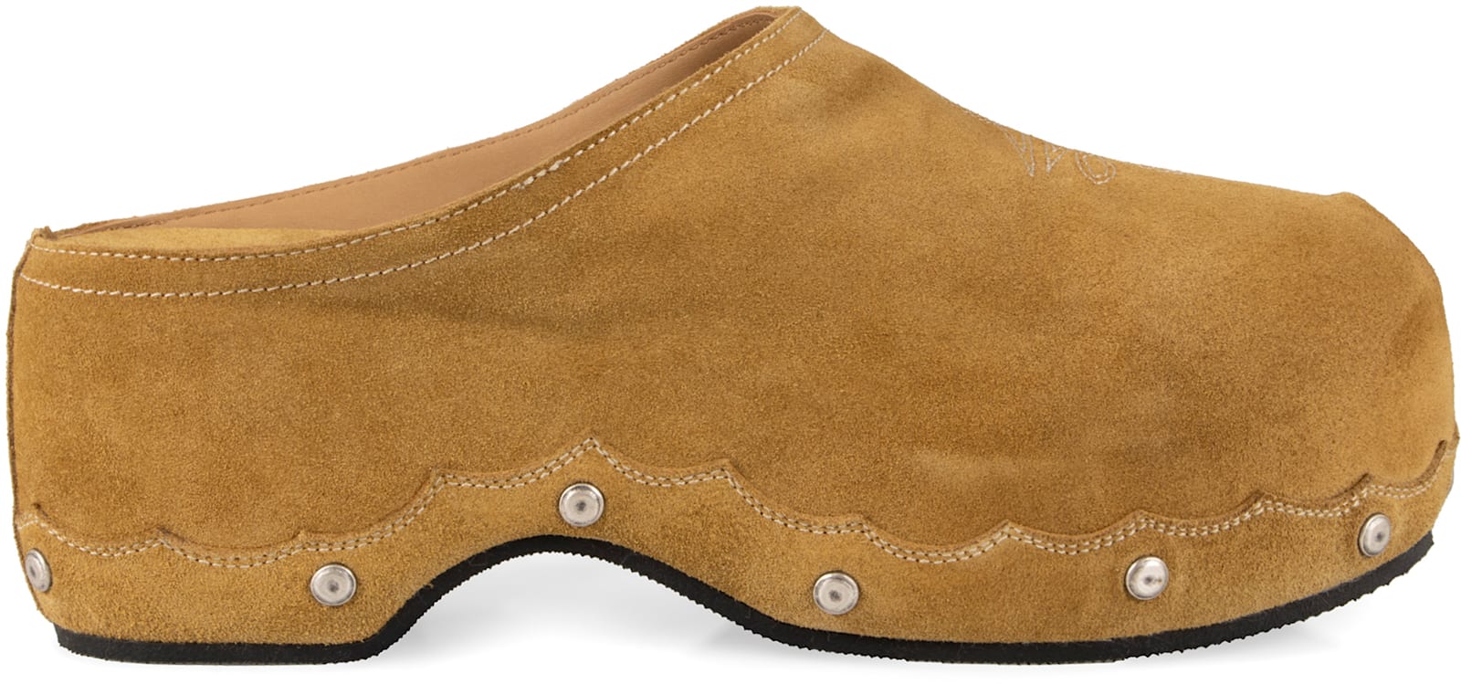 Sartore Scalloped Suede Clogs In Beige