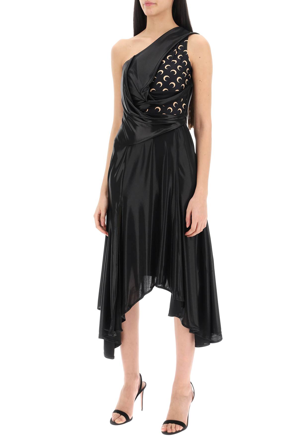 Marine Serre Regenerated Moon Draped Jersey Midi Dress In Black