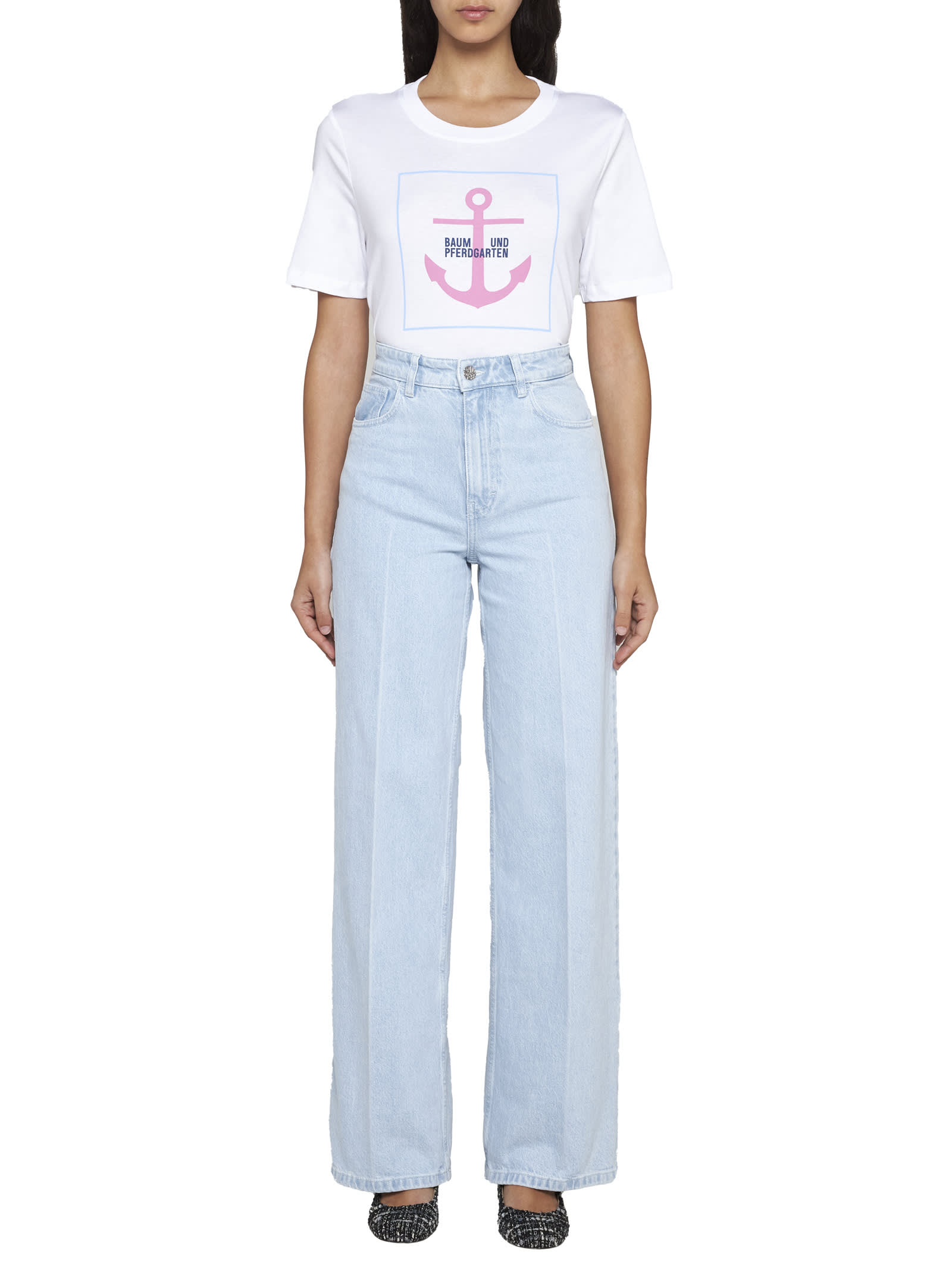 Shop Baum Und Pferdgarten T-shirt In White Pink Anchor