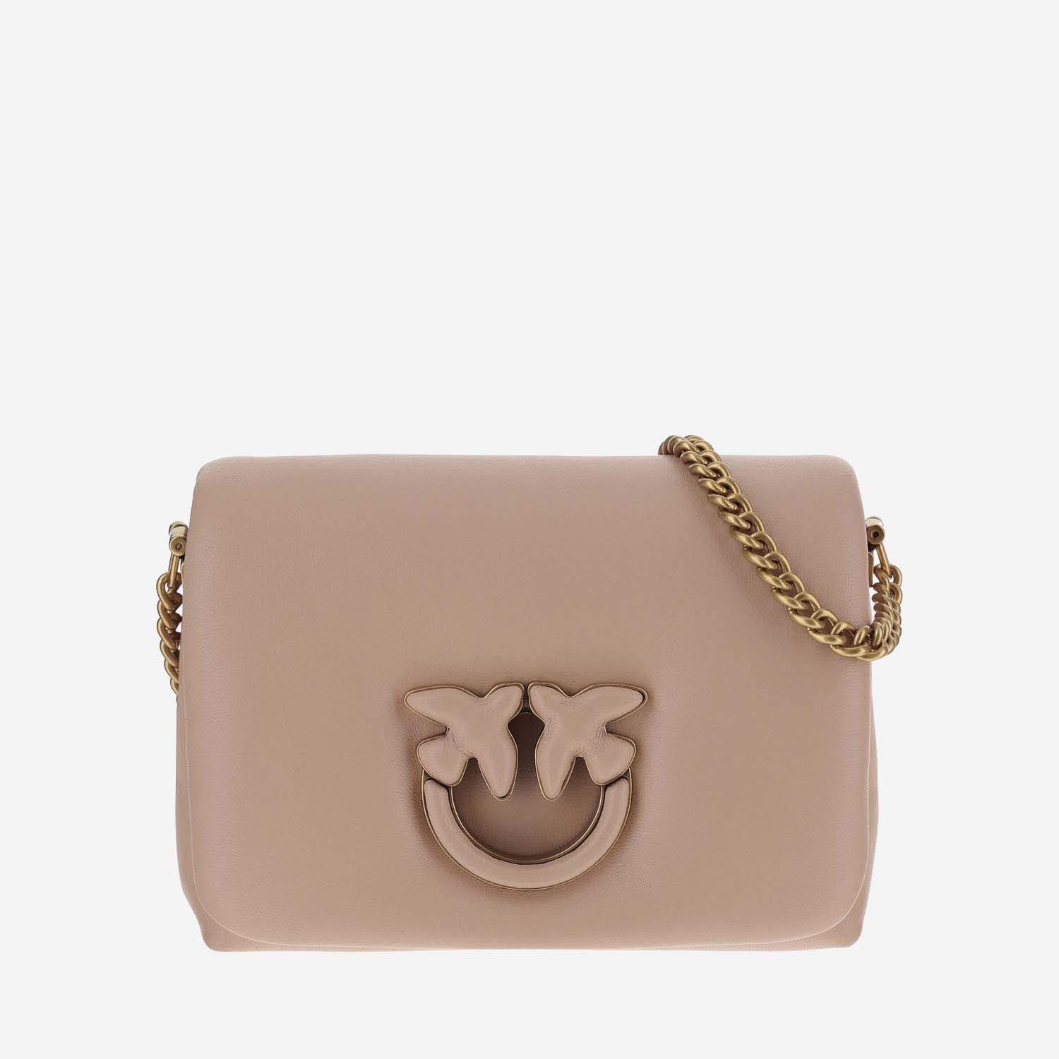 Pinko Love Click Puff Baby Leather Shoulder Bag In Powder