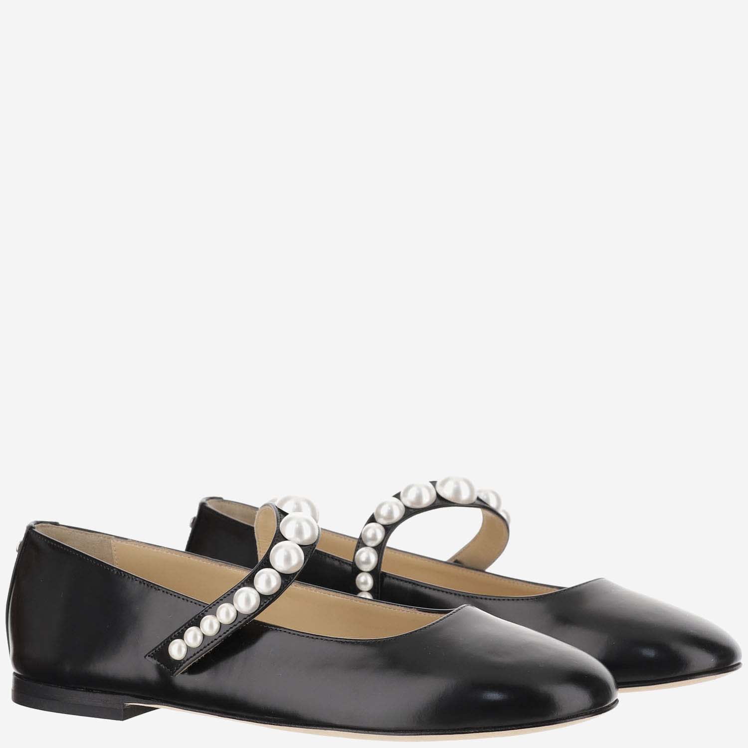 Shop Mach &amp; Mach Leather Ballerinas With Pearls In Black