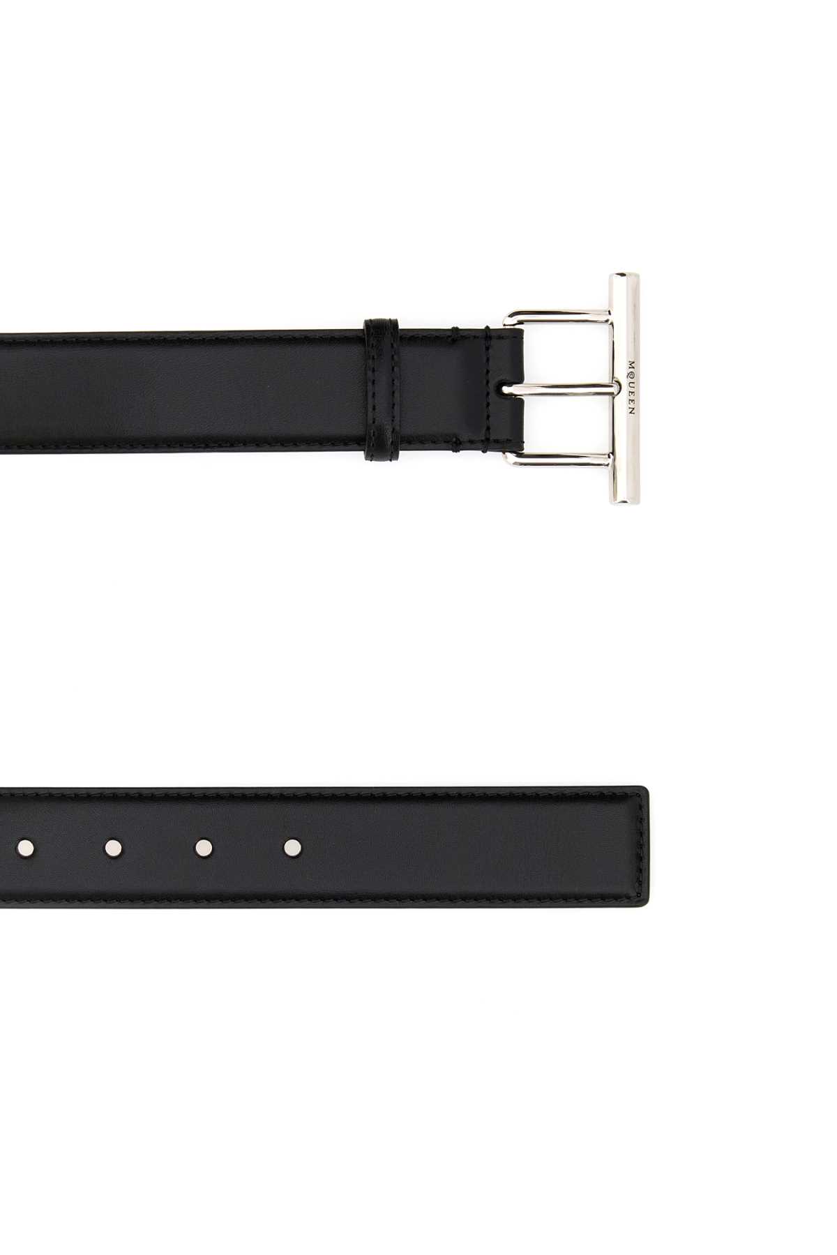 Shop Alexander Mcqueen Black Leather Belt In Blacksilver