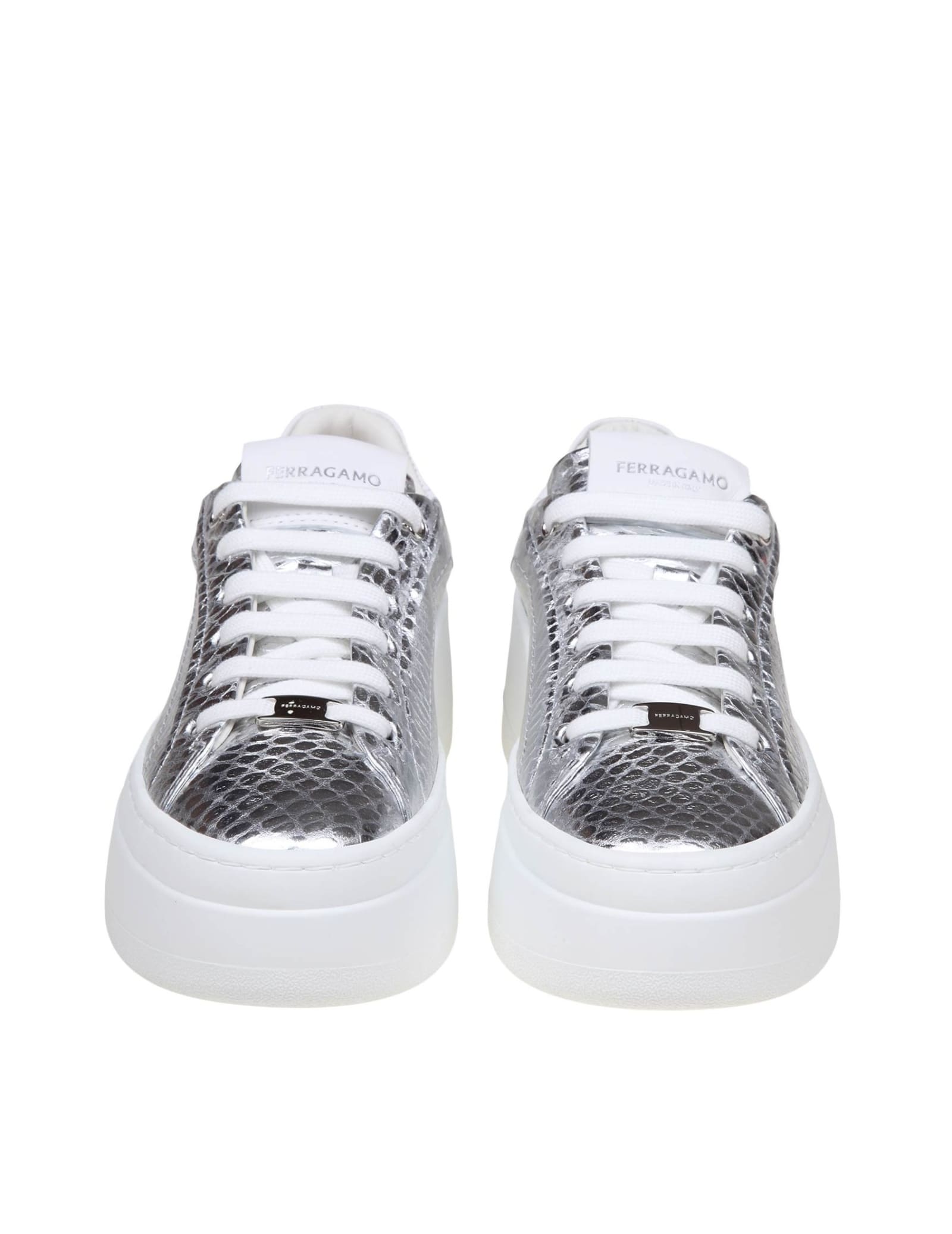 Shop Ferragamo Sneakers Dahlia In Pelle Colore Argento In Silver