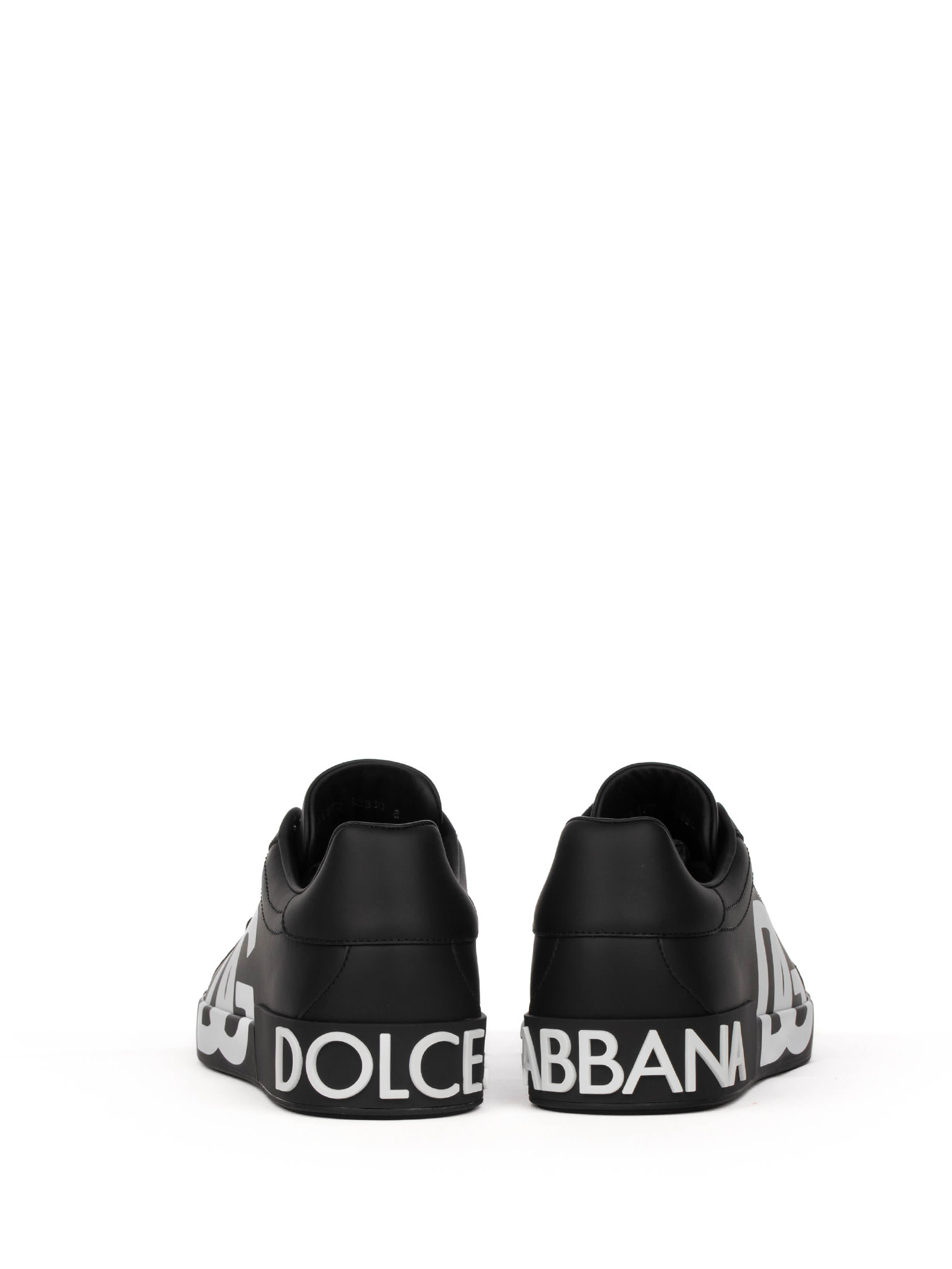 Shop Dolce & Gabbana Portofino Sneakers In Nappa Leather With Logo In Nero Nero