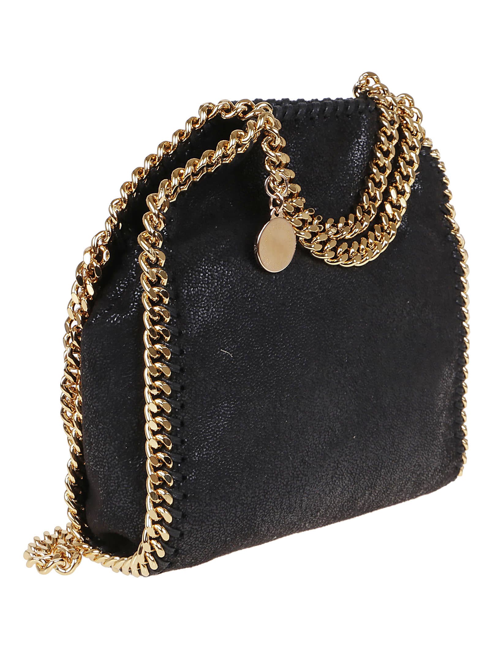 Shop Stella Mccartney Tiny Tote Eco Shaggy Deer W/gold Color Chain In Black