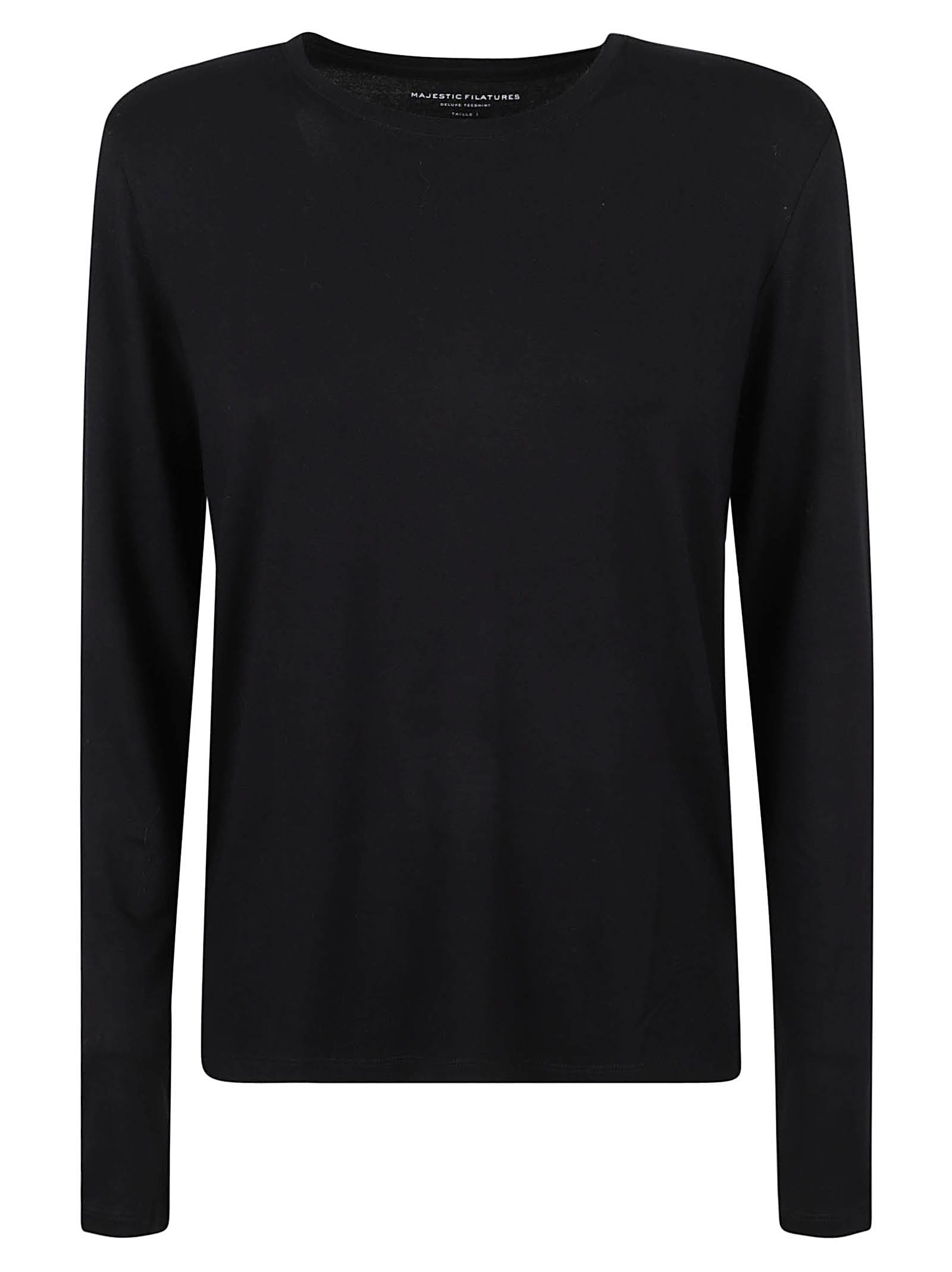 Majestic Filatures Soft Touch Long Sleeve Merrow Edge Boatneck T-shirt In Black