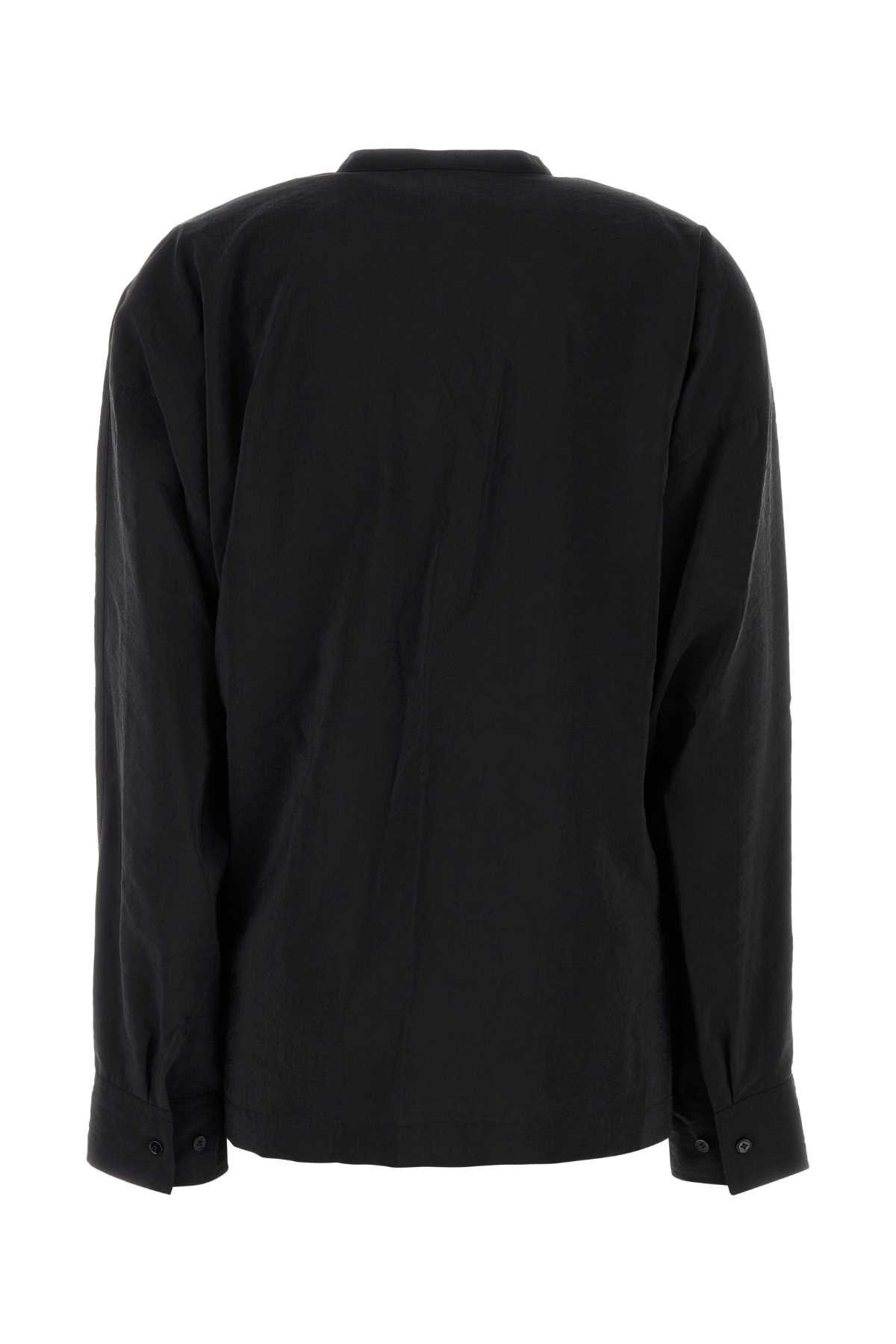 Lemaire Silk Blend Top With Draped Front And Long Sleeves In Black