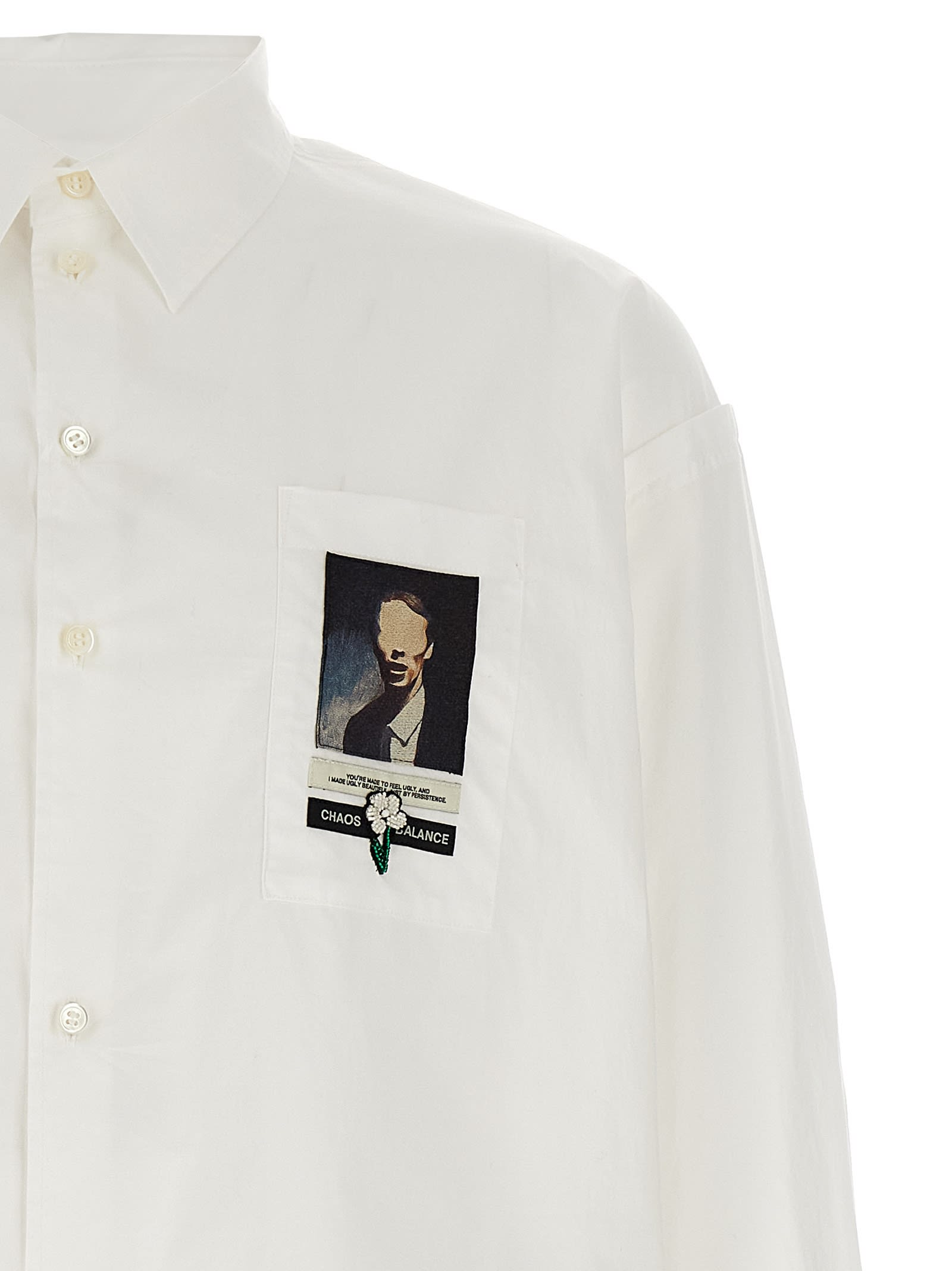 Undercover Button-down Collar Shirt With Front Pocket In White