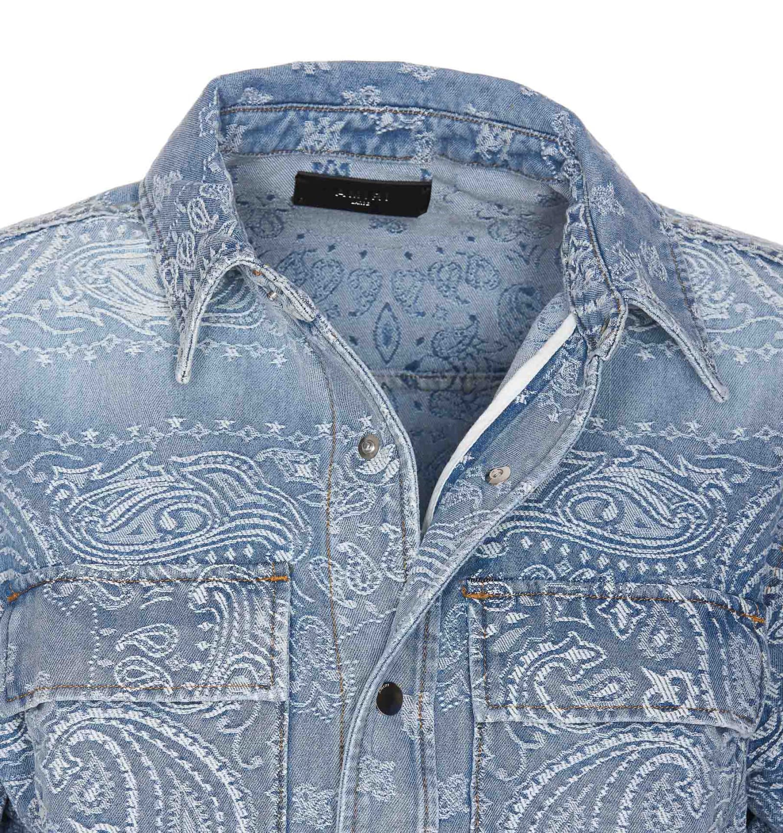 Shop Amiri Bandana Jacquard Short Sleeves Denim Shirt In Blue