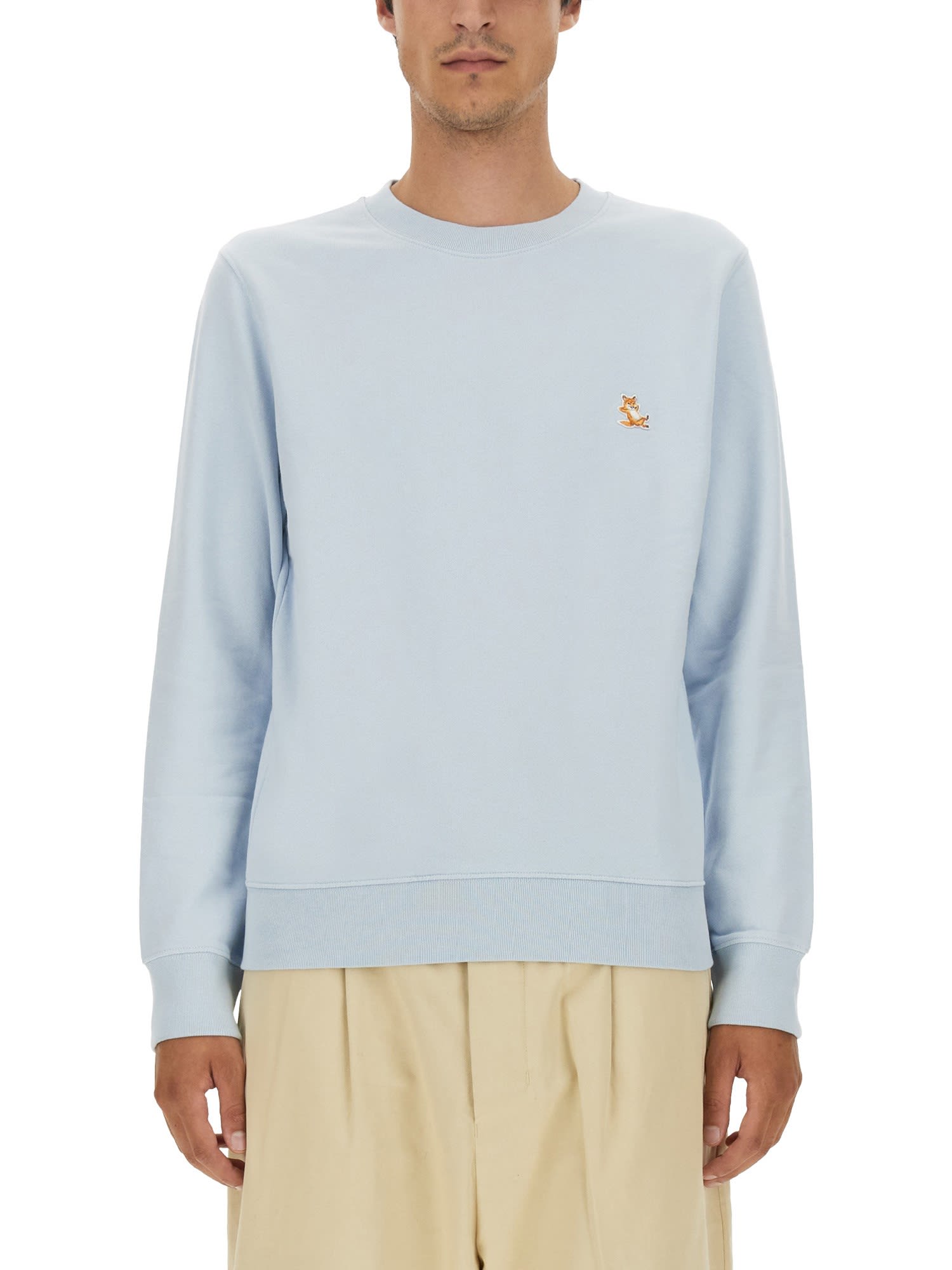 Shop Maison Kitsuné Sweatshirt With Logo Patch In Sky Blue