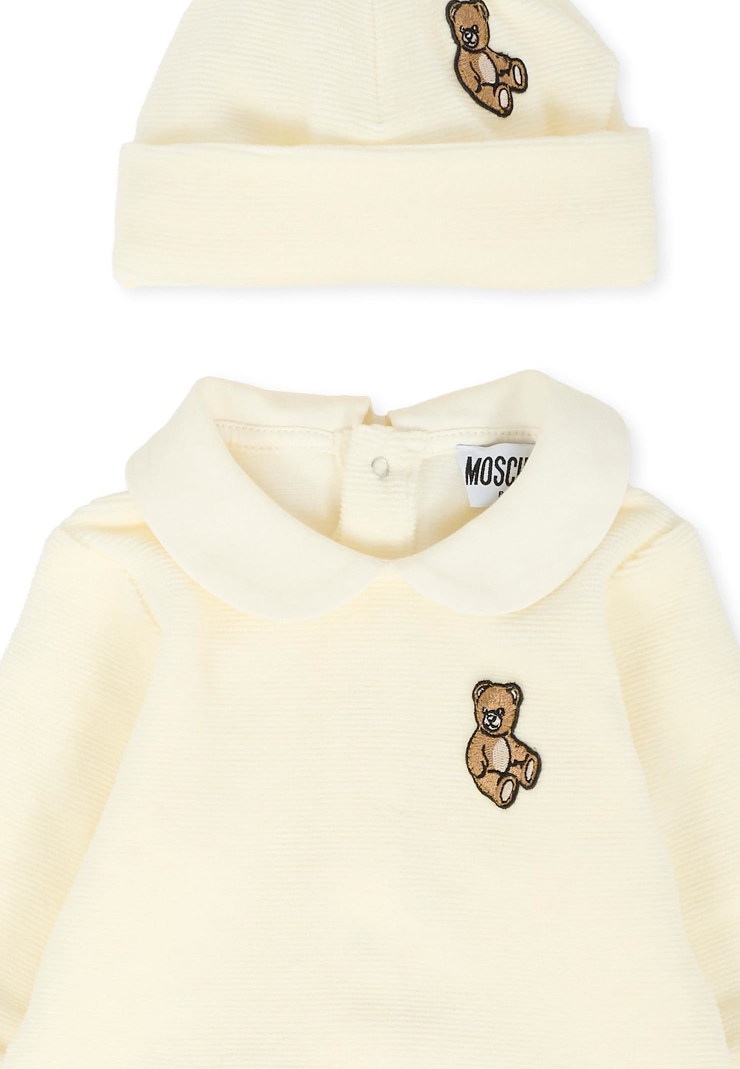 Moschino Ivory Babygrow Set For Babykids With Teddy Bear In White