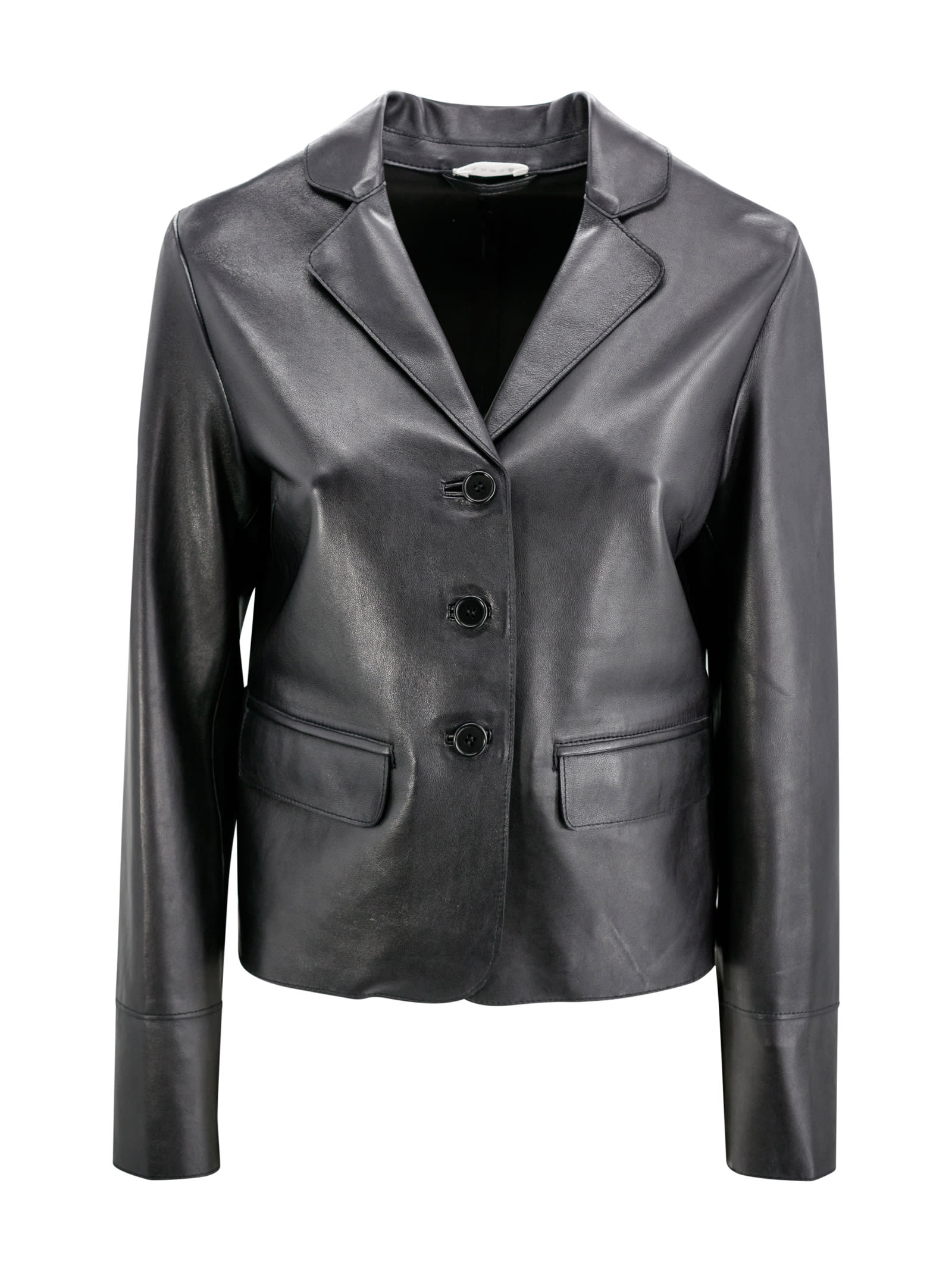 Shop P.a.r.o.s.h Leather Cropped Blazer In Black