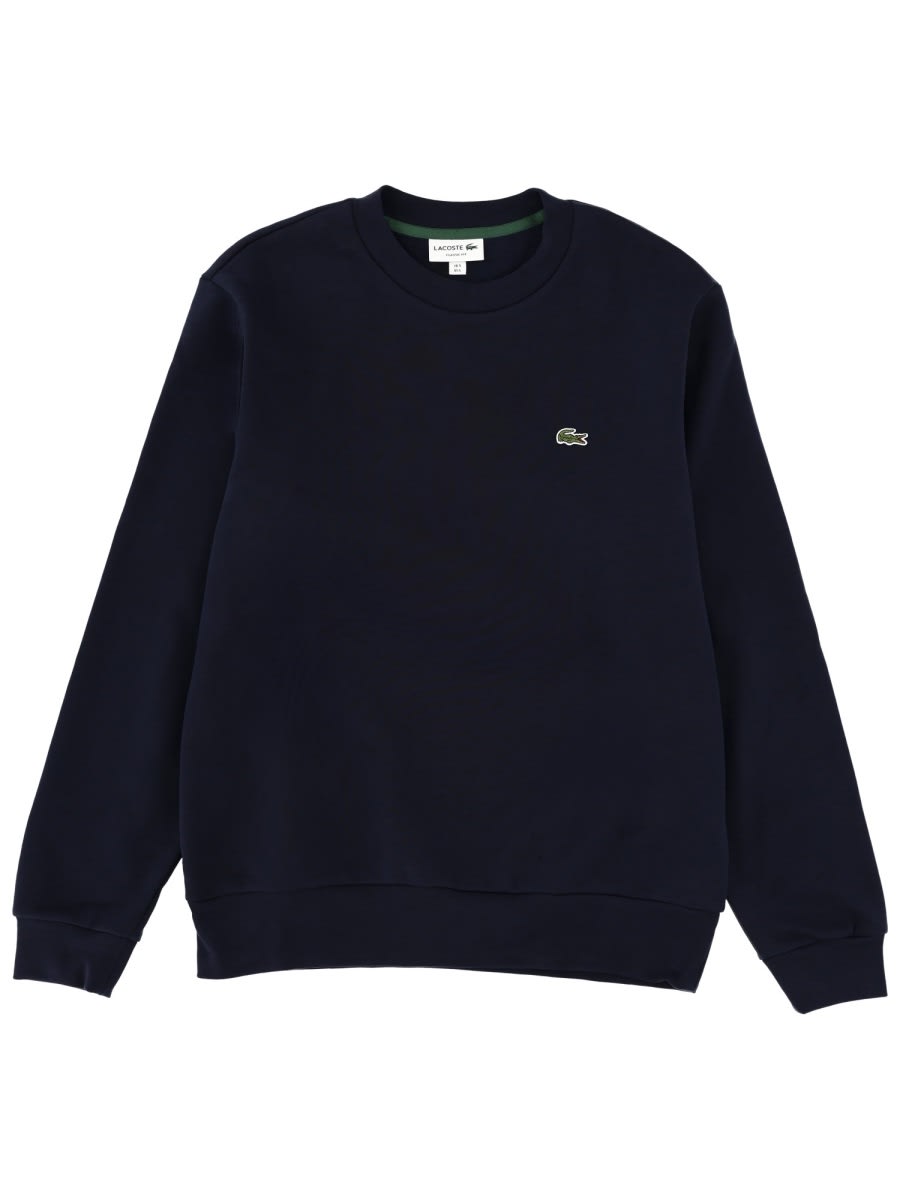Lacoste Crew Neck Long Sleeve Ribbed Sweater In Black