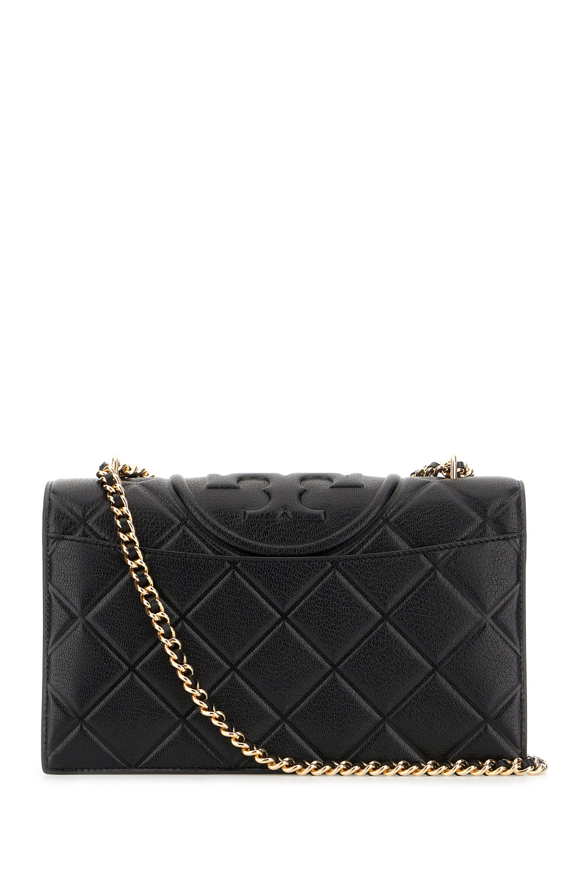 Tory Burch Black Leather Fleming Shoulder Bag In Black