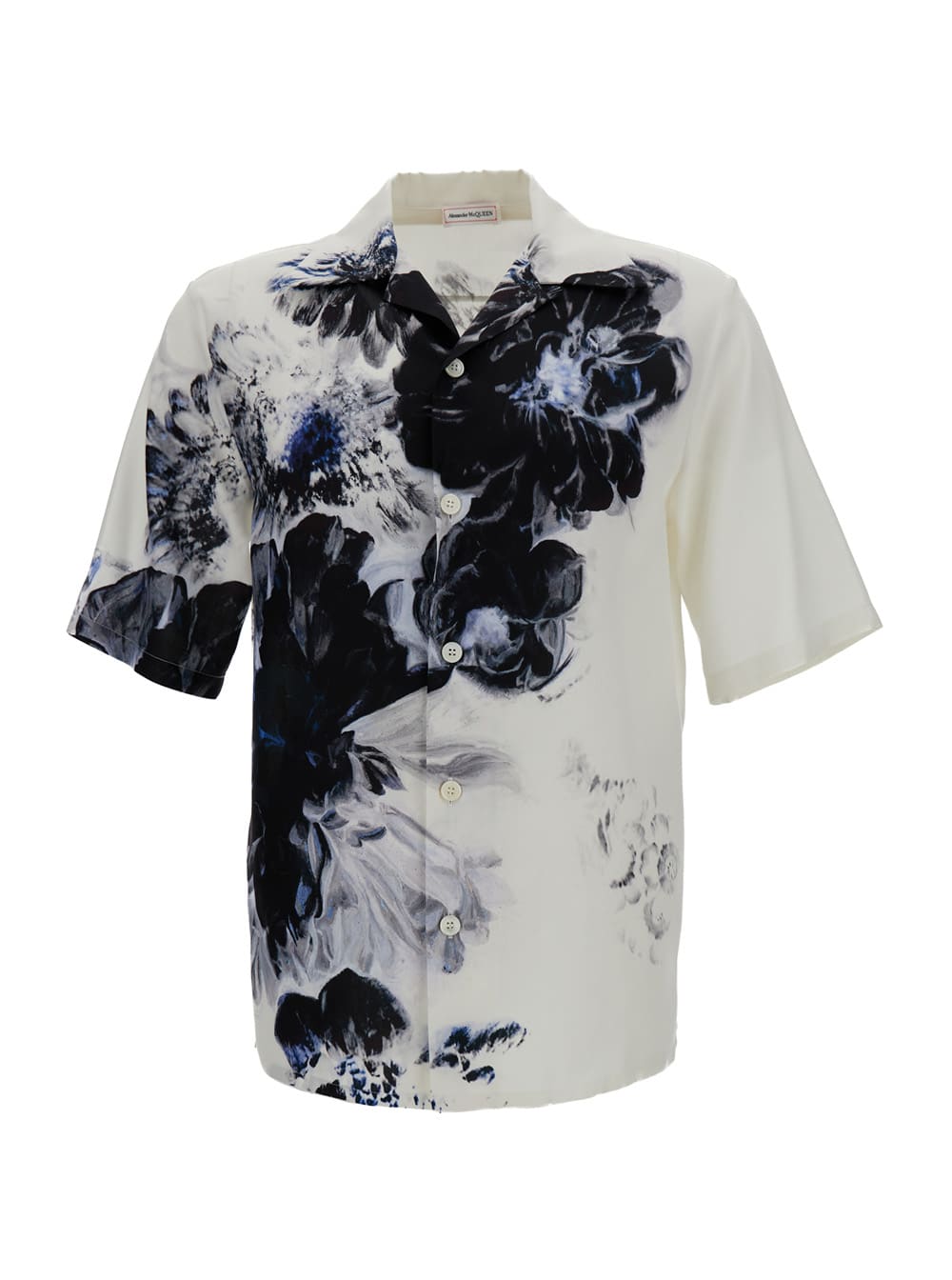 Shop Alexander Mcqueen White Dutch Flower Shirt With All-over Flower Print In Silk Man