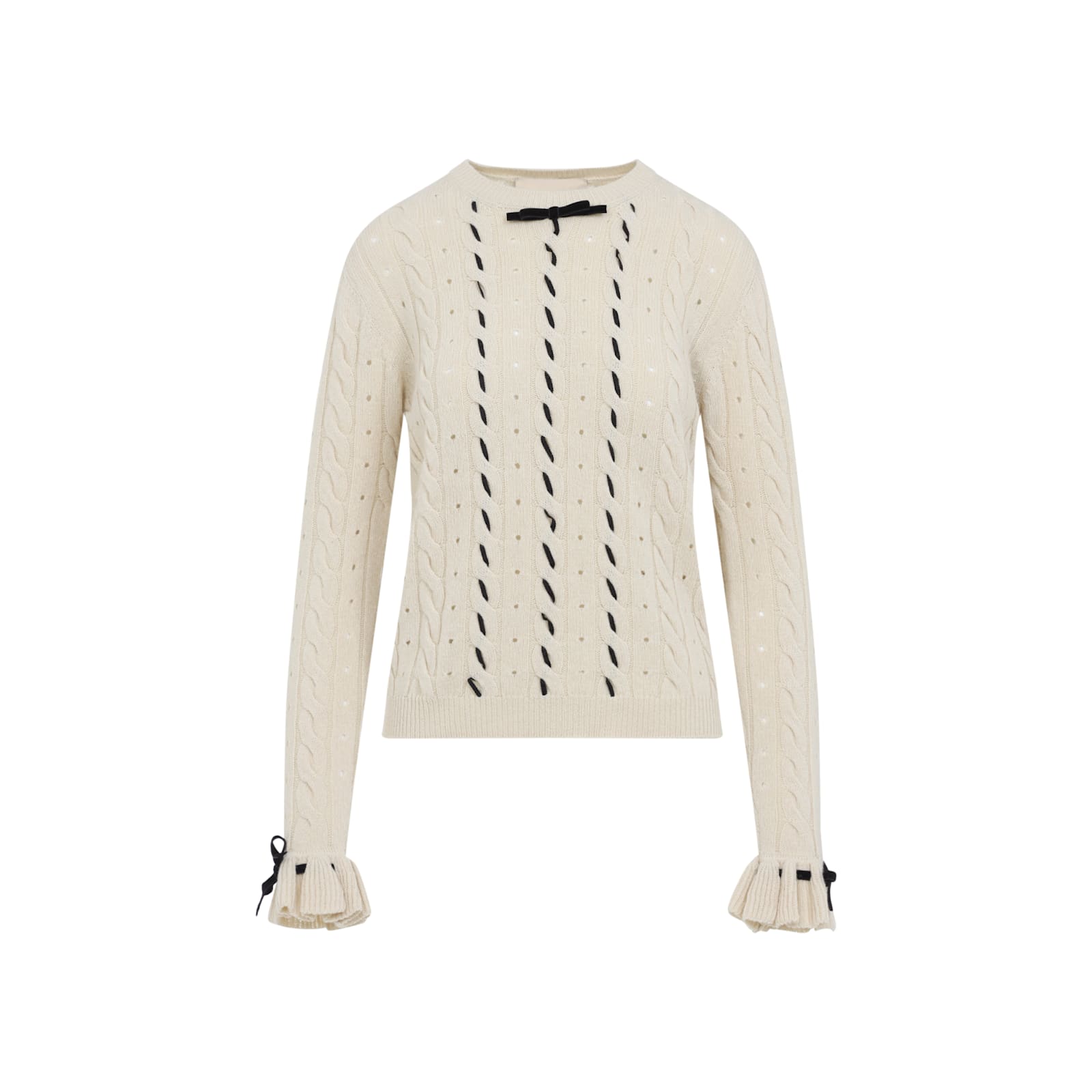 Valentino Cable-knit Ruffled-cuff Sweater In Neutral