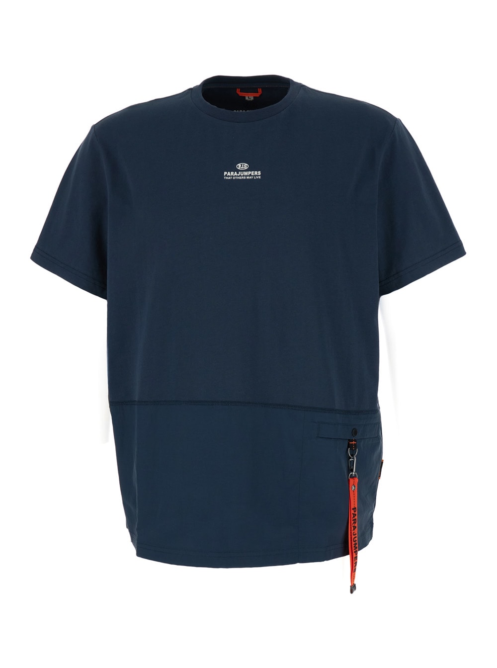 Shop Parajumpers Blue T-shirt With Logo Print And A Pocket In Cotton Man