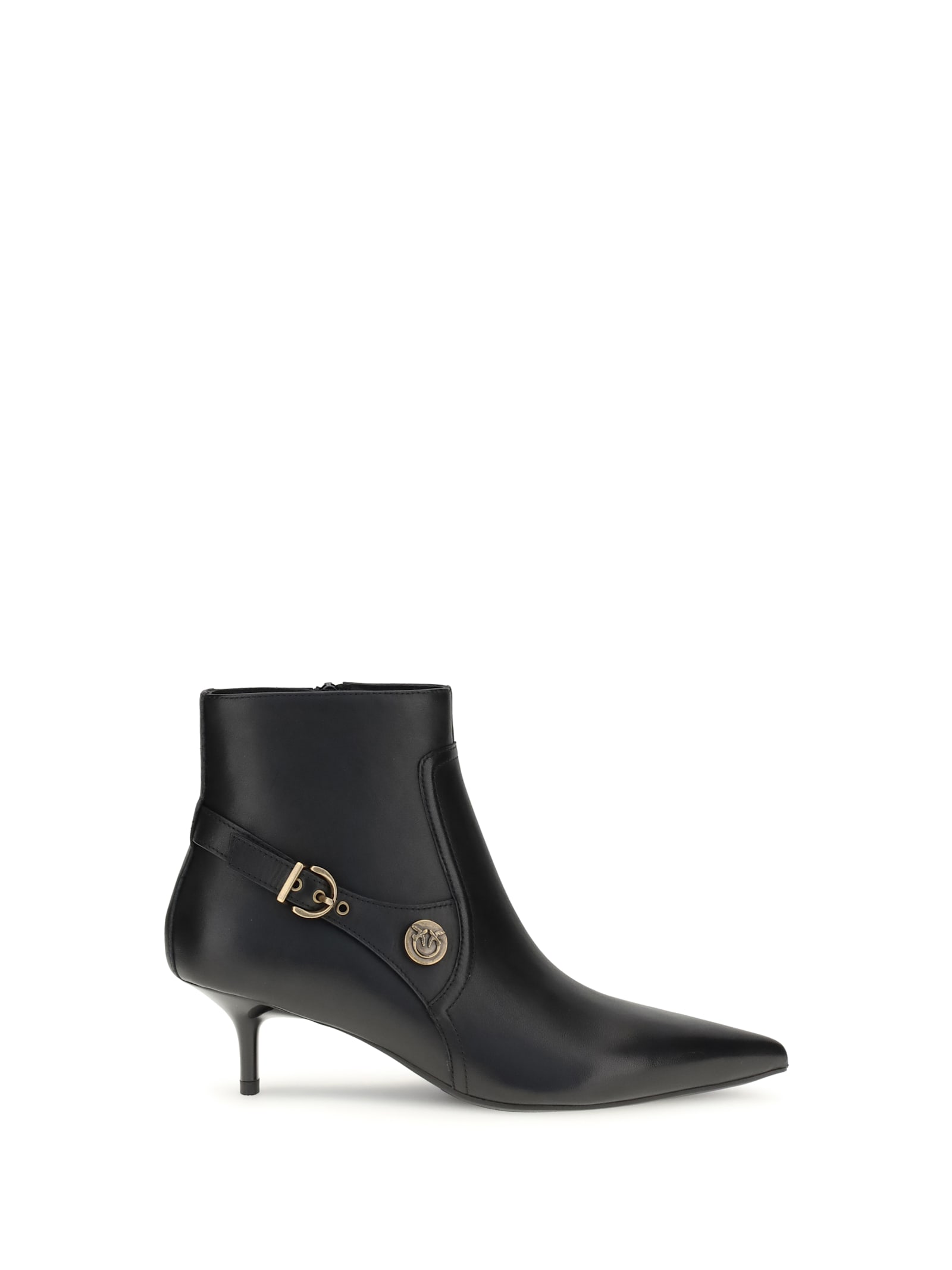 Pinko Booties With Love Birds Logo On The Strap In Black