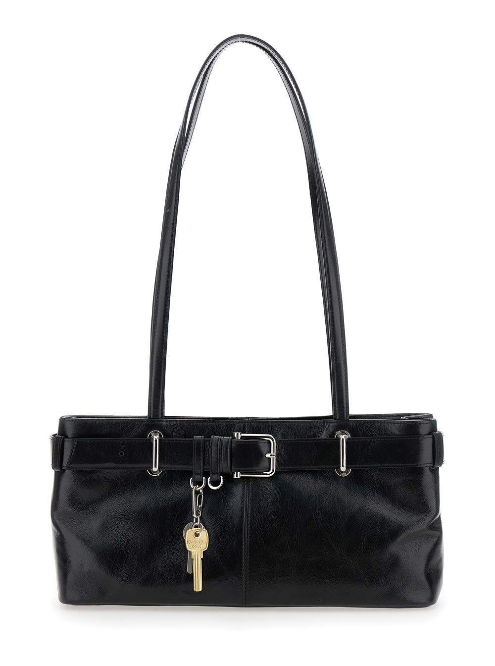 Osoi Black Shoulder Bag With Belt Detail And Pendant Keys In Leather Woman In Black