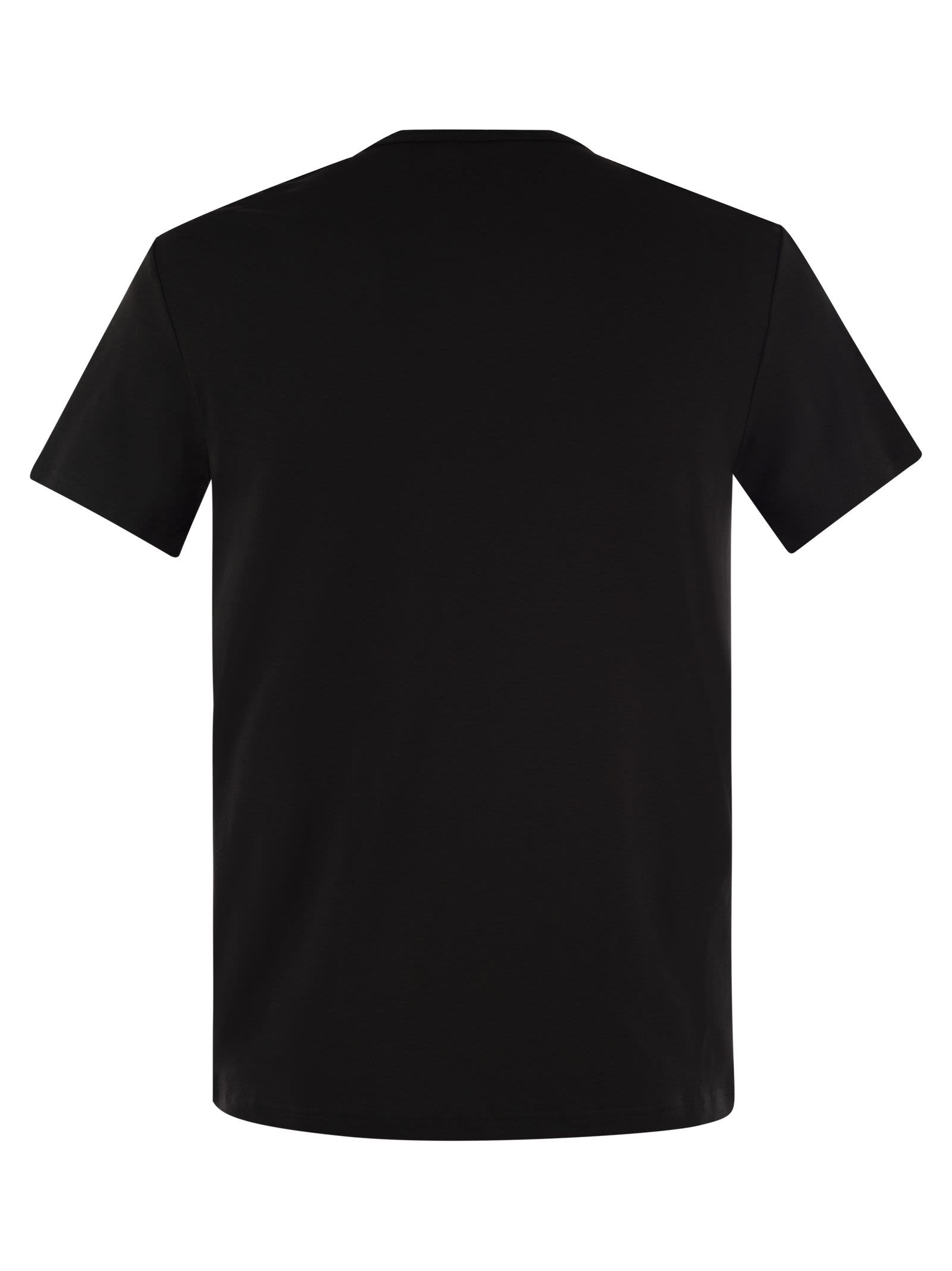 Shop Kiton Stretch Cotton T-shirt With Embroidered Logo In Black