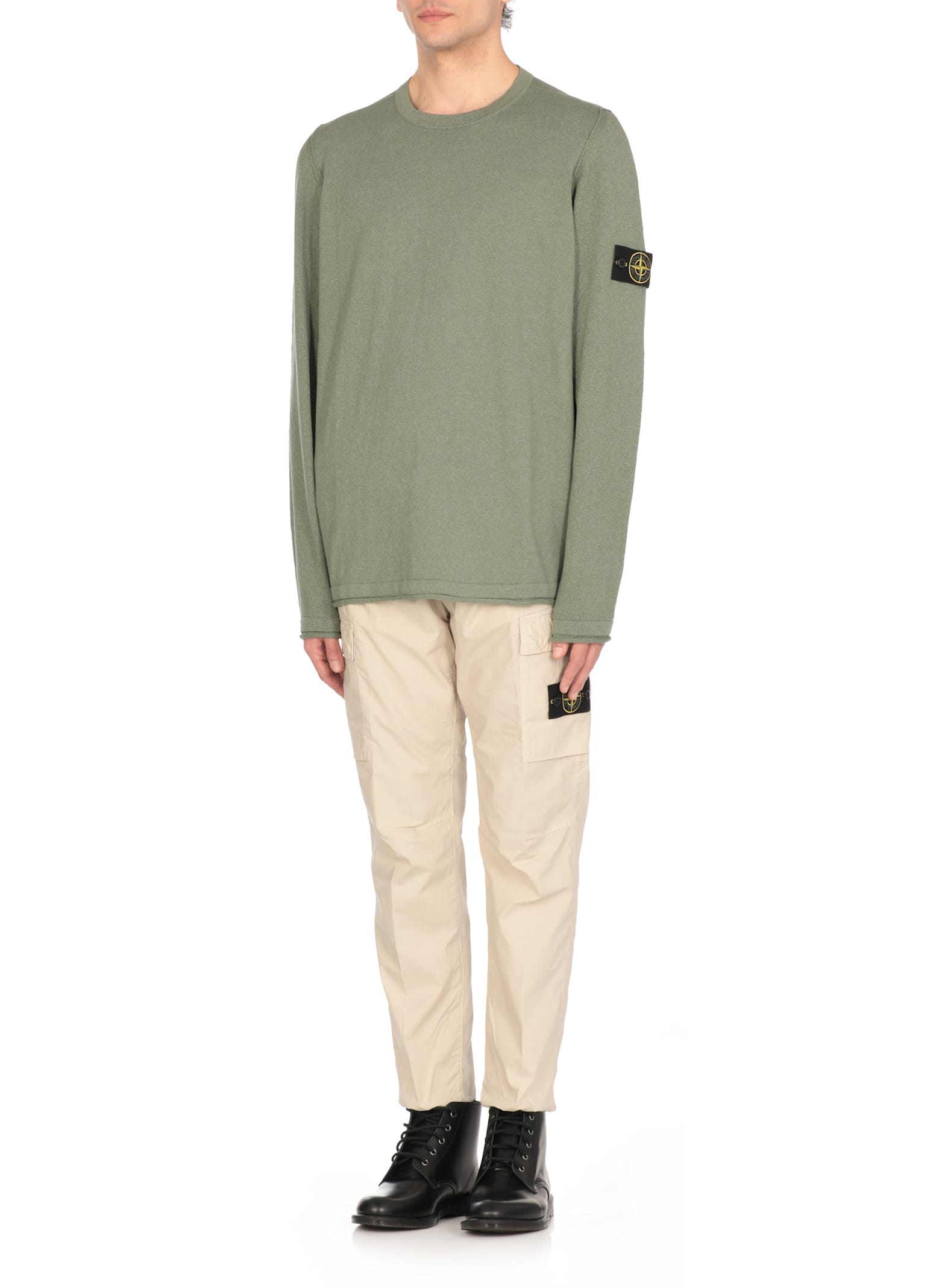 Stone Island Malfilé Cotton Fleece Sweatshirt In Green