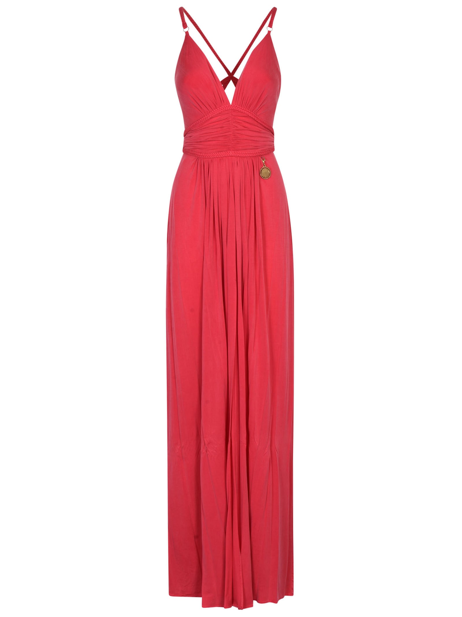 Elisabetta Franchi V-neck Pleated Gown In Fuxia
