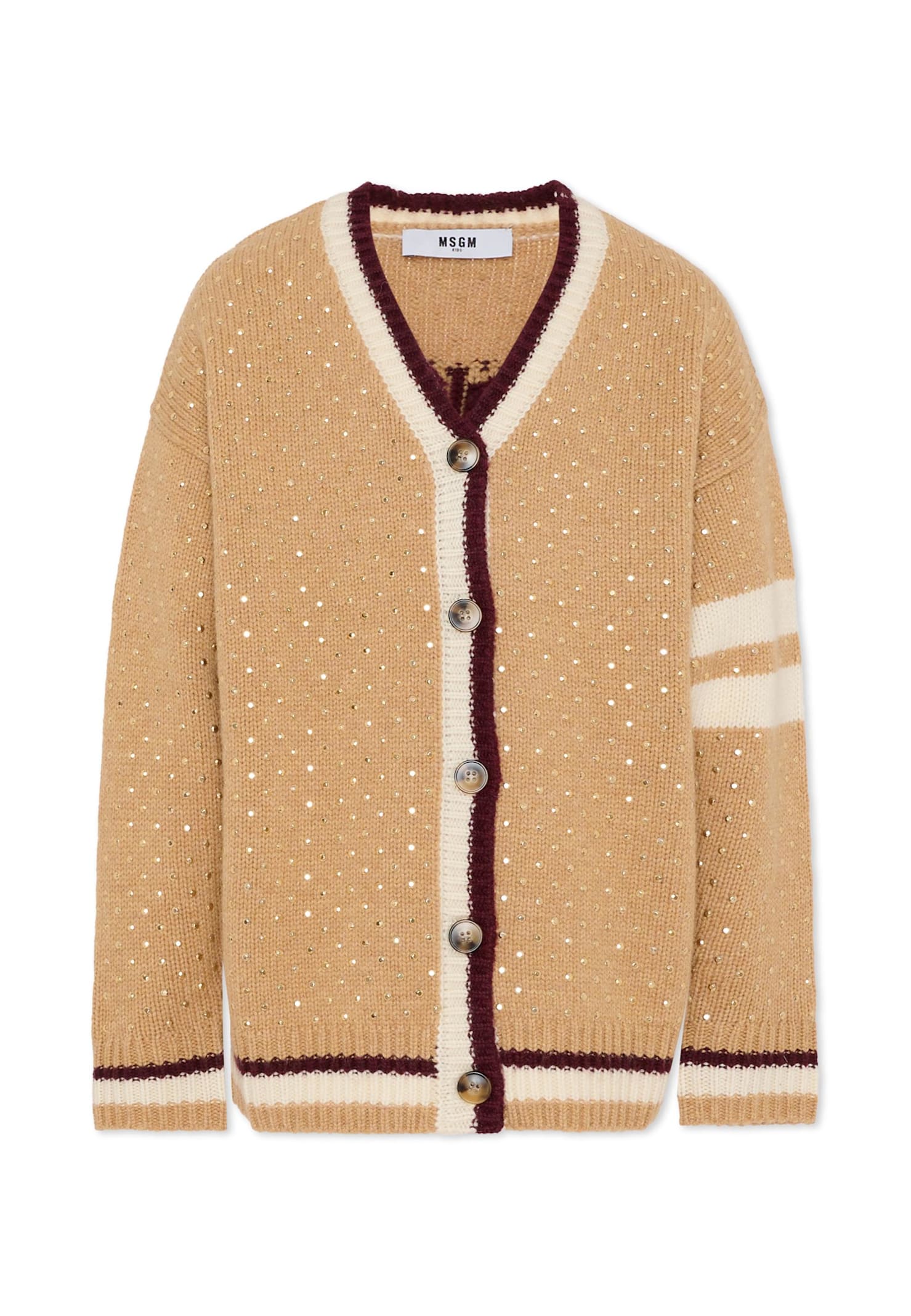 Msgm Sequin Cardigan In Nude