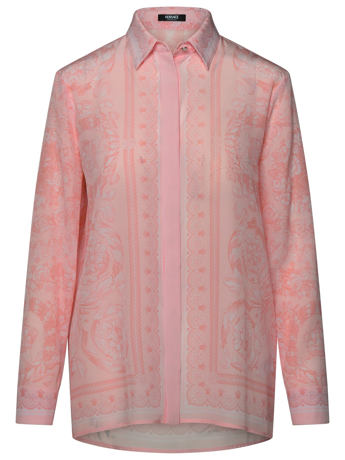 Shop Versace Barocco Pink Silk Shirt