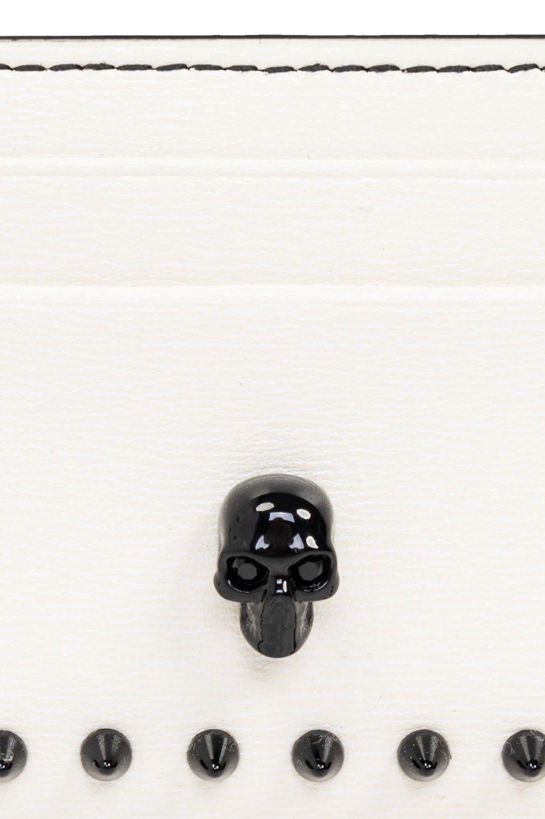 Alexander Mcqueen Skull Stud Embellished Card Holder In Cream