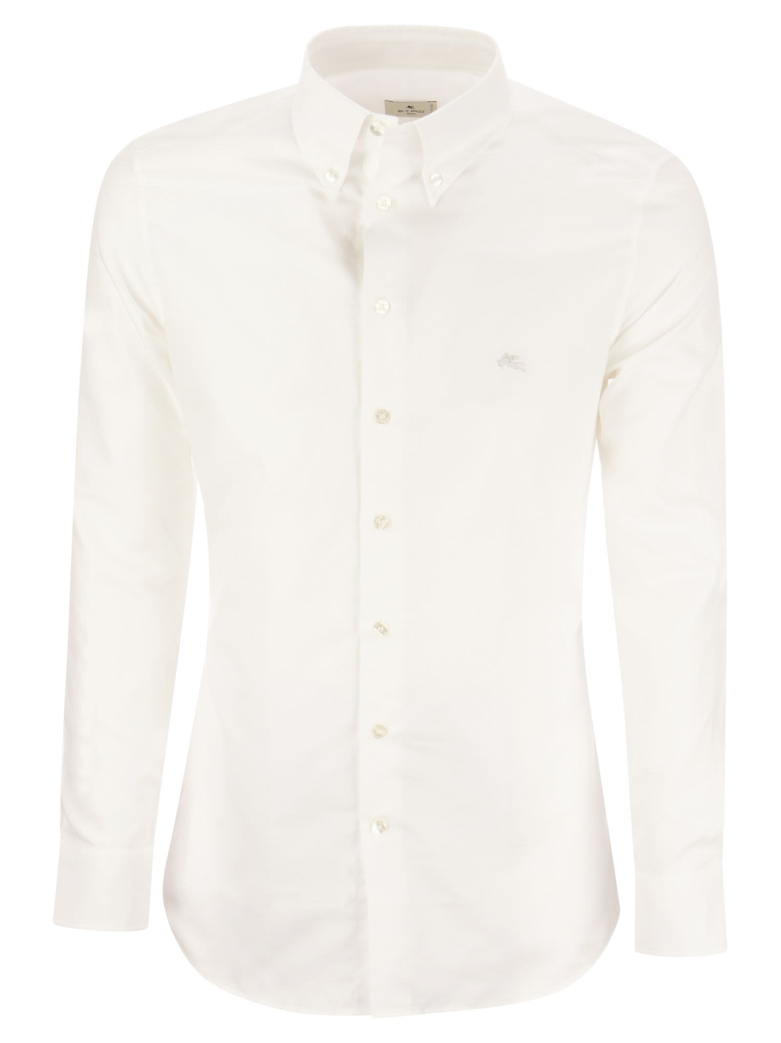 Shop Etro Button-down Cotton Shirt In Bianco