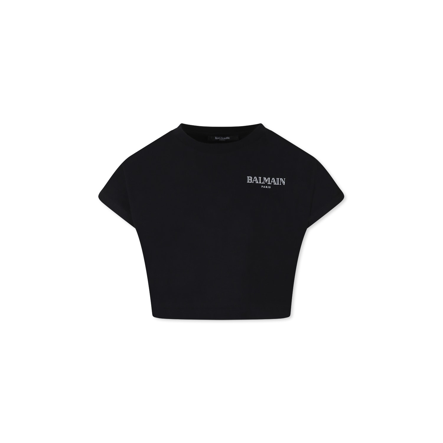 Shop Balmain Black Crop T-shirt For Girl With Logo