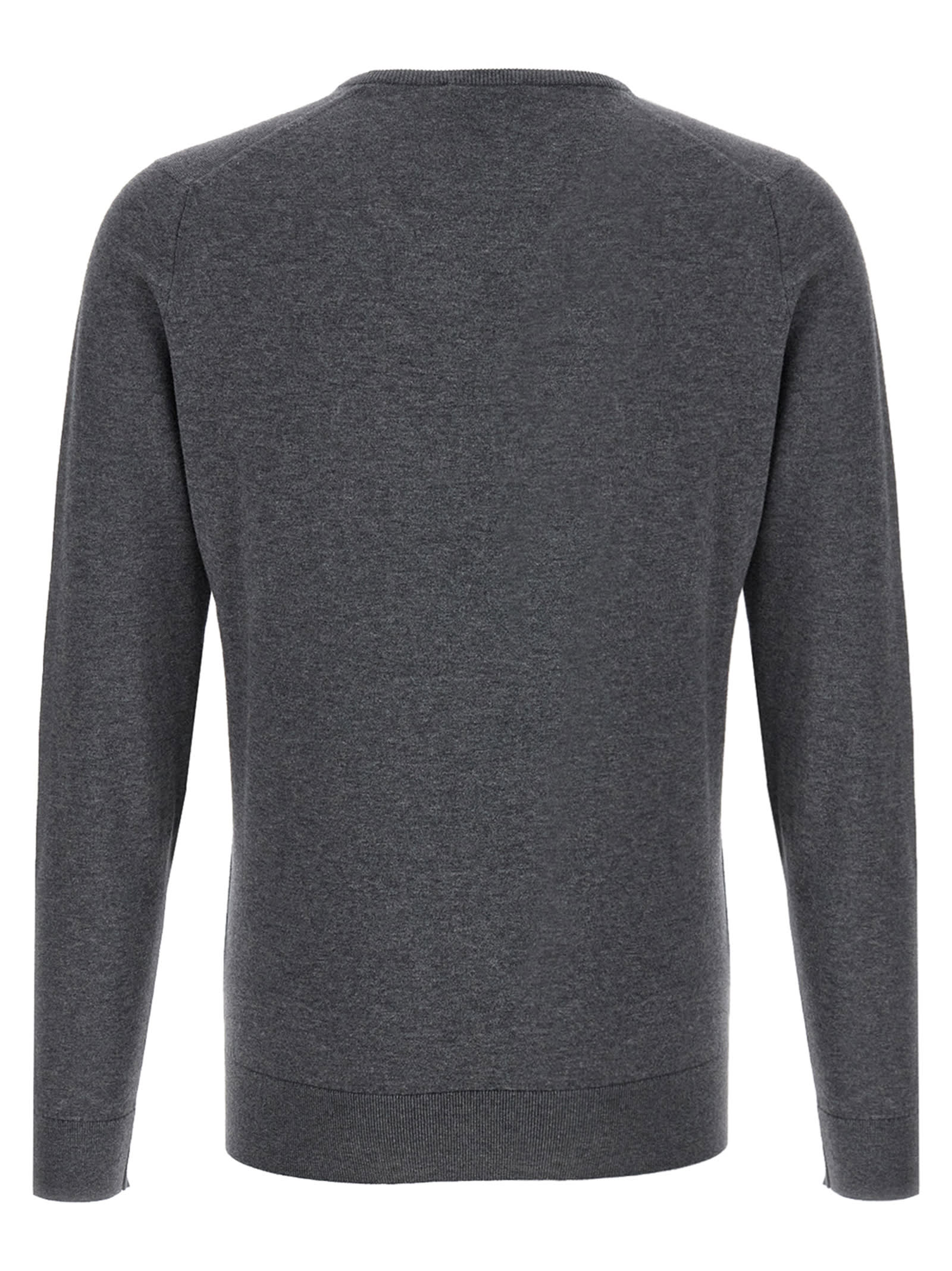 John Smedley Crew Neck Sweater With Ribbed Cuffs In Gray