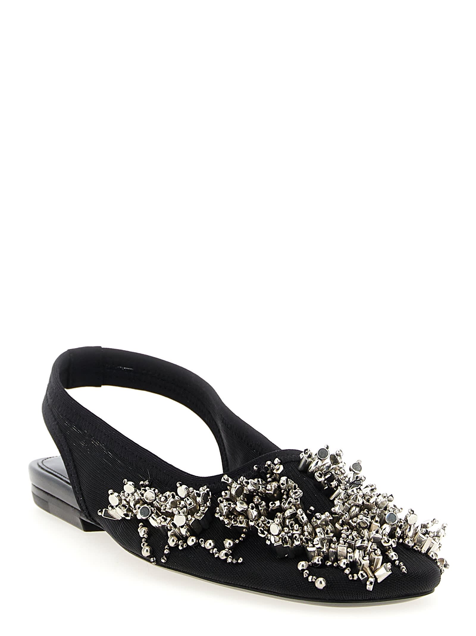 Dries Van Noten Black Embellished Mesh Slingback Ballerina Flats