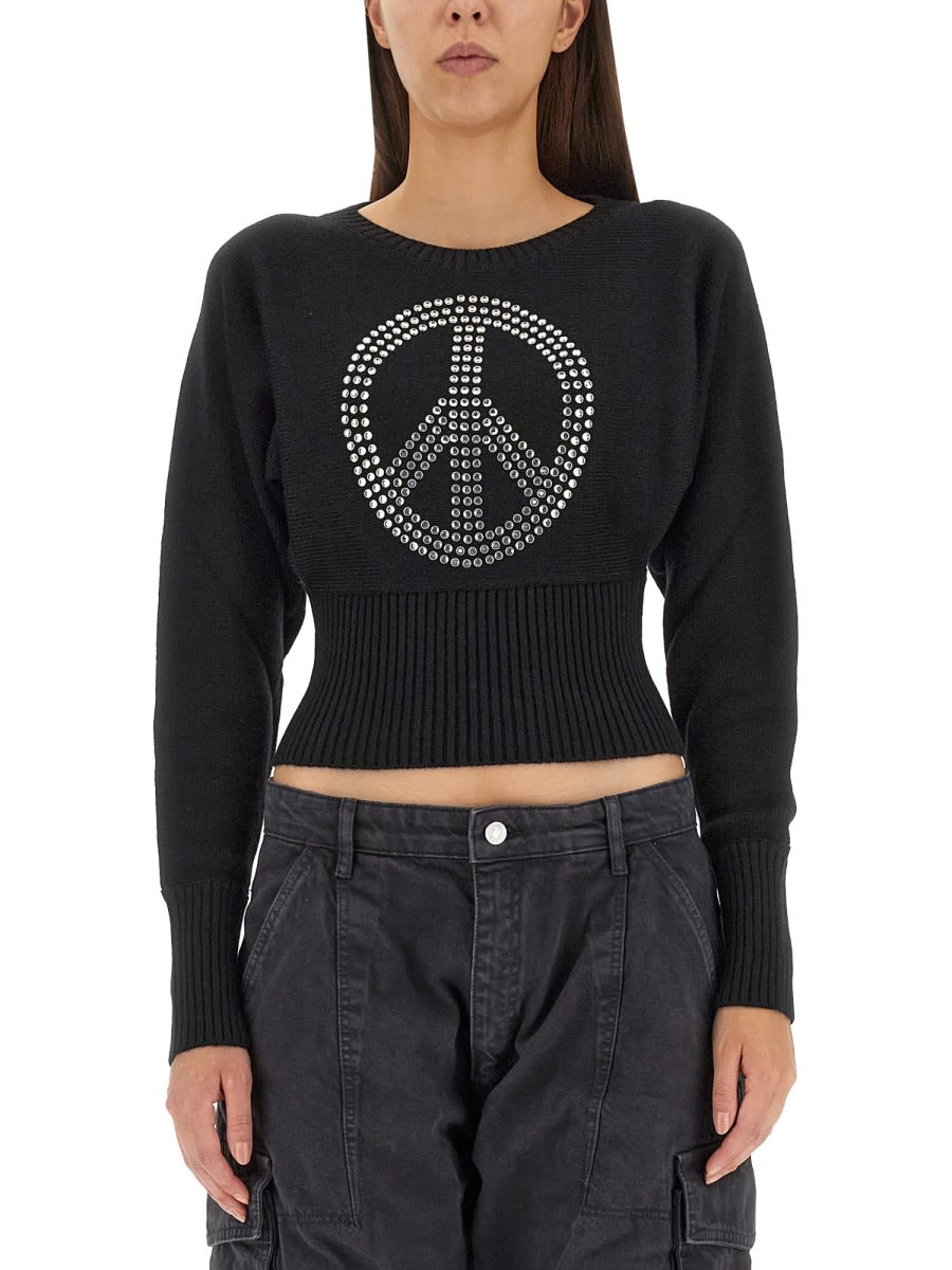 Shop M05ch1n0 Jeans Peace Symbol Jersey In Black