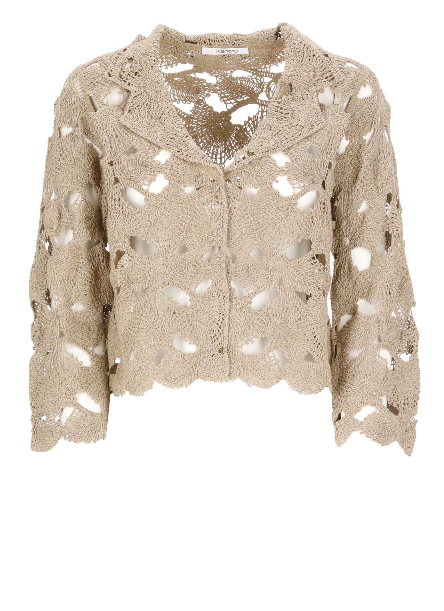 Kangra Cashmere Kangra Crochet-detail Beige Jacket With Scalloped Hem