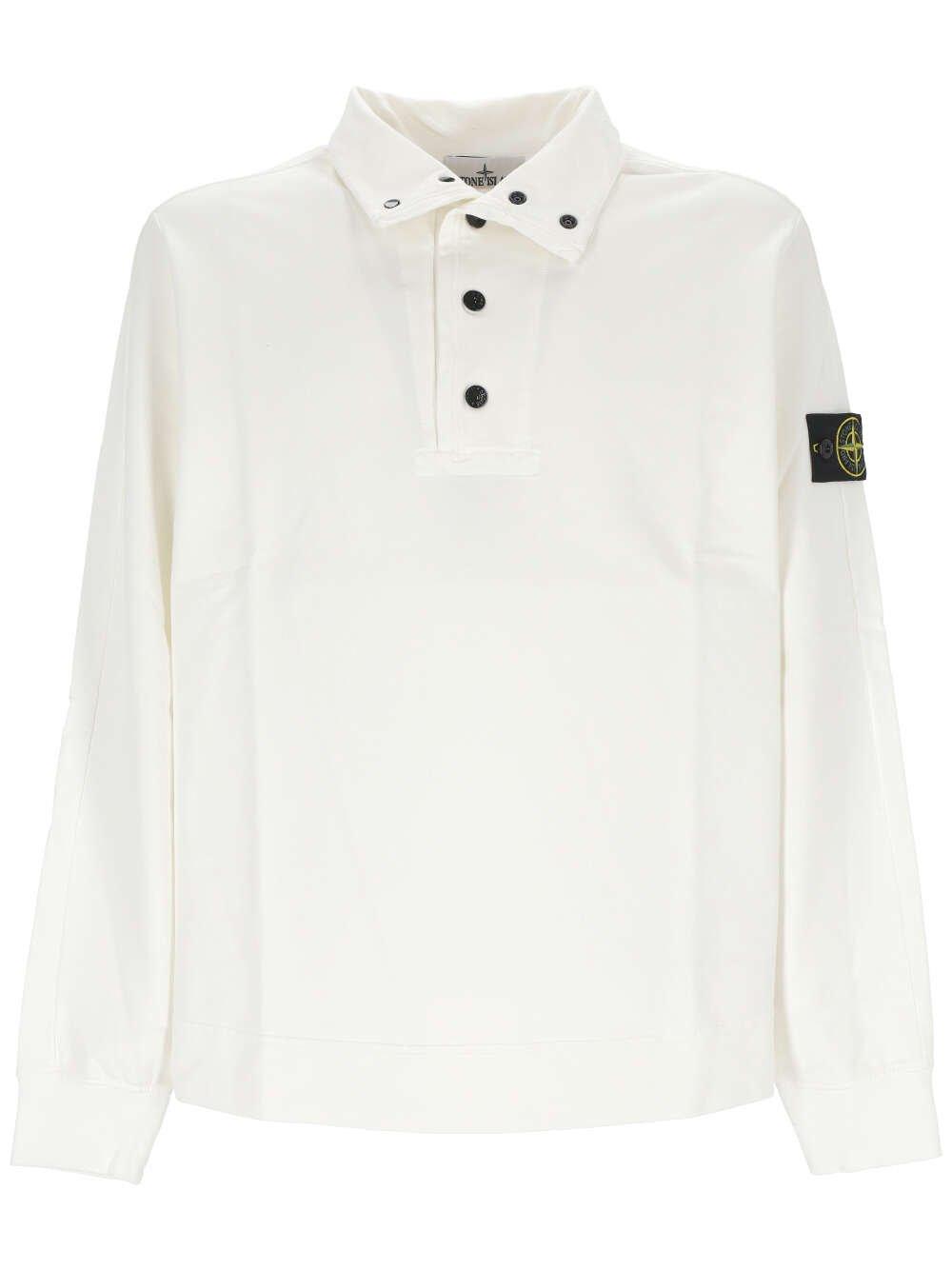 Shop Stone Island Long-sleeved Polo Shirt In White