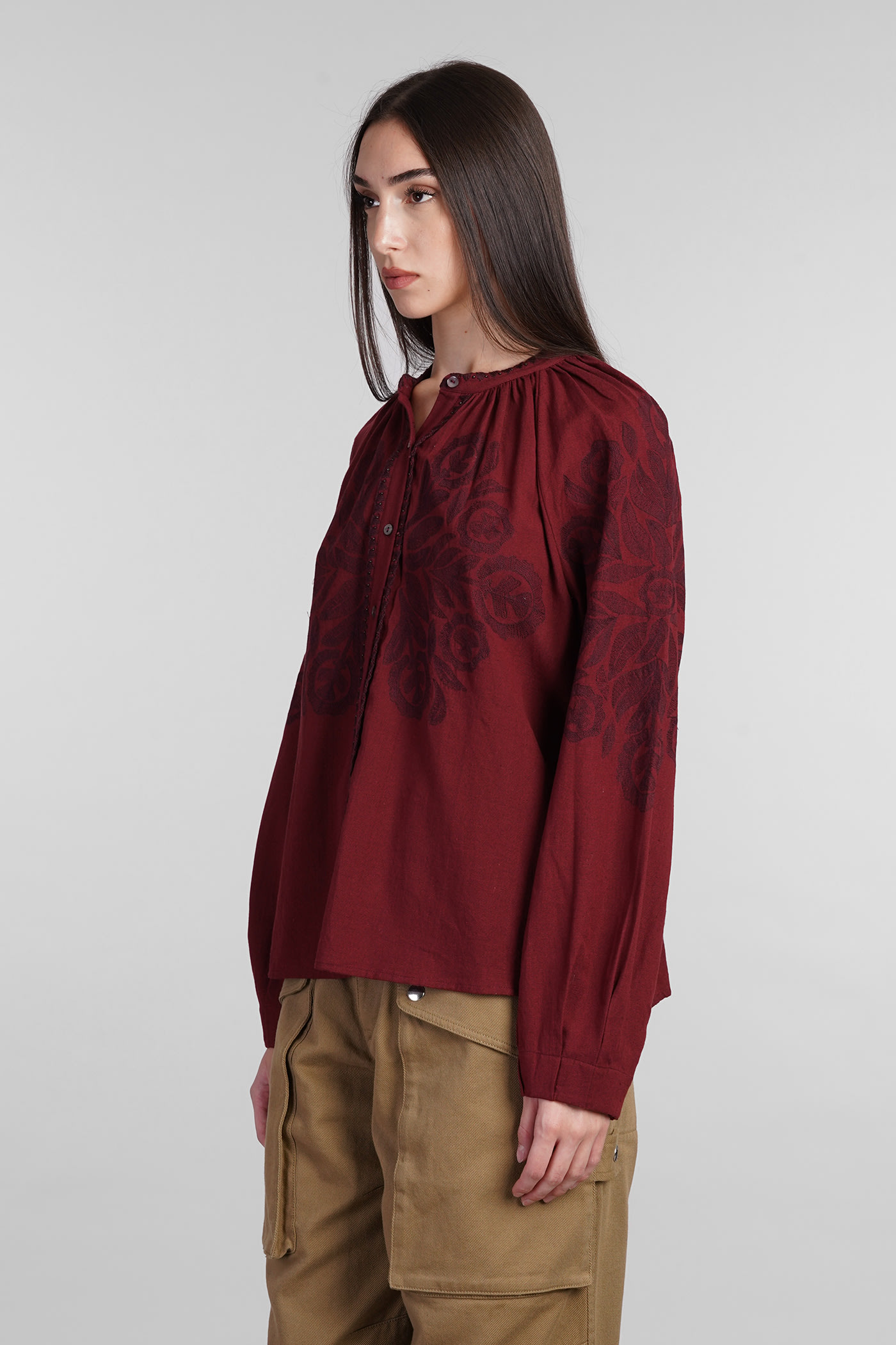 Shop Antik Batik Eglantine Shirt In Bordeaux Cotton