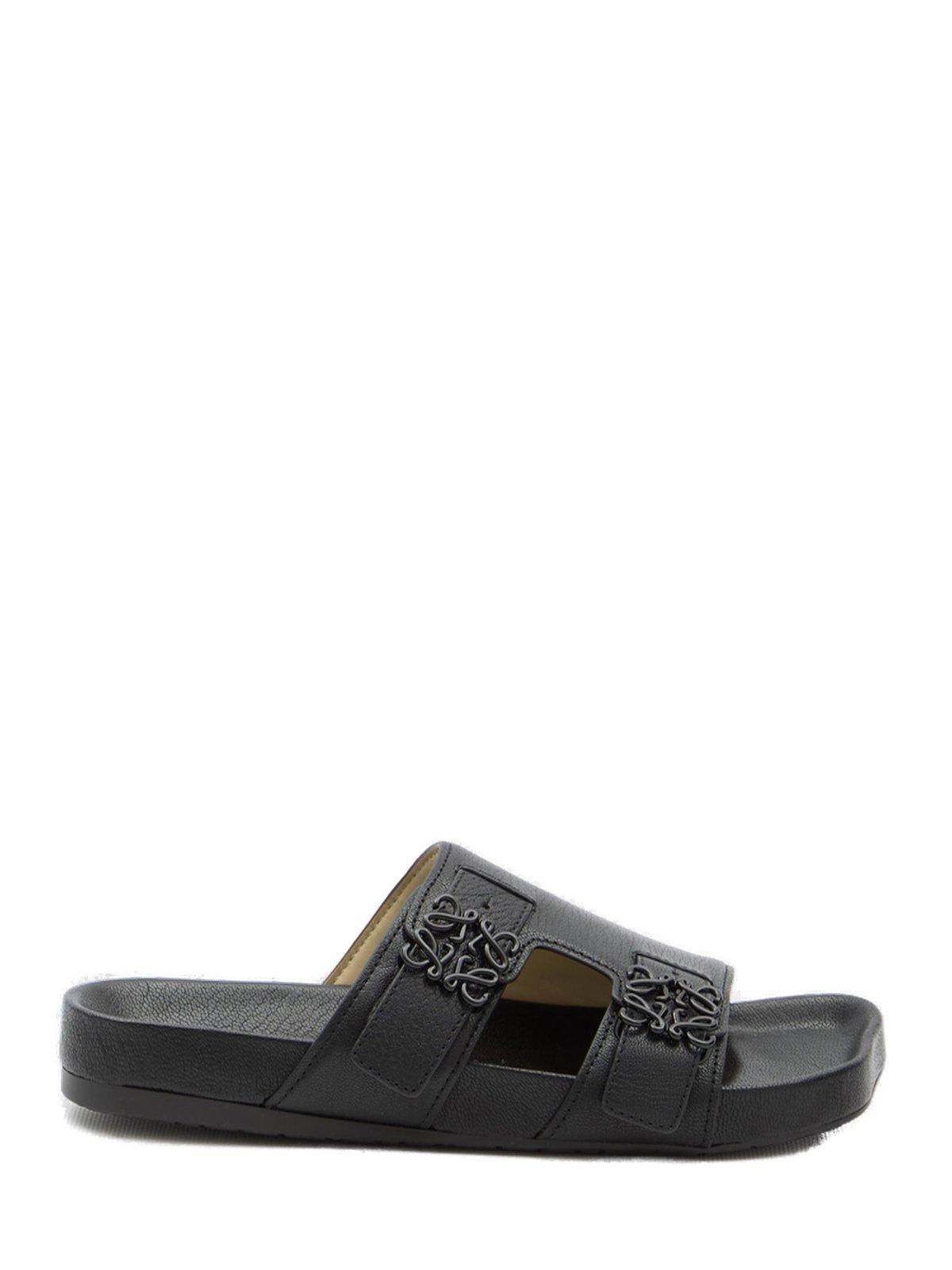 Shop Loewe Logo-plaque Slip-on Sandals In Black
