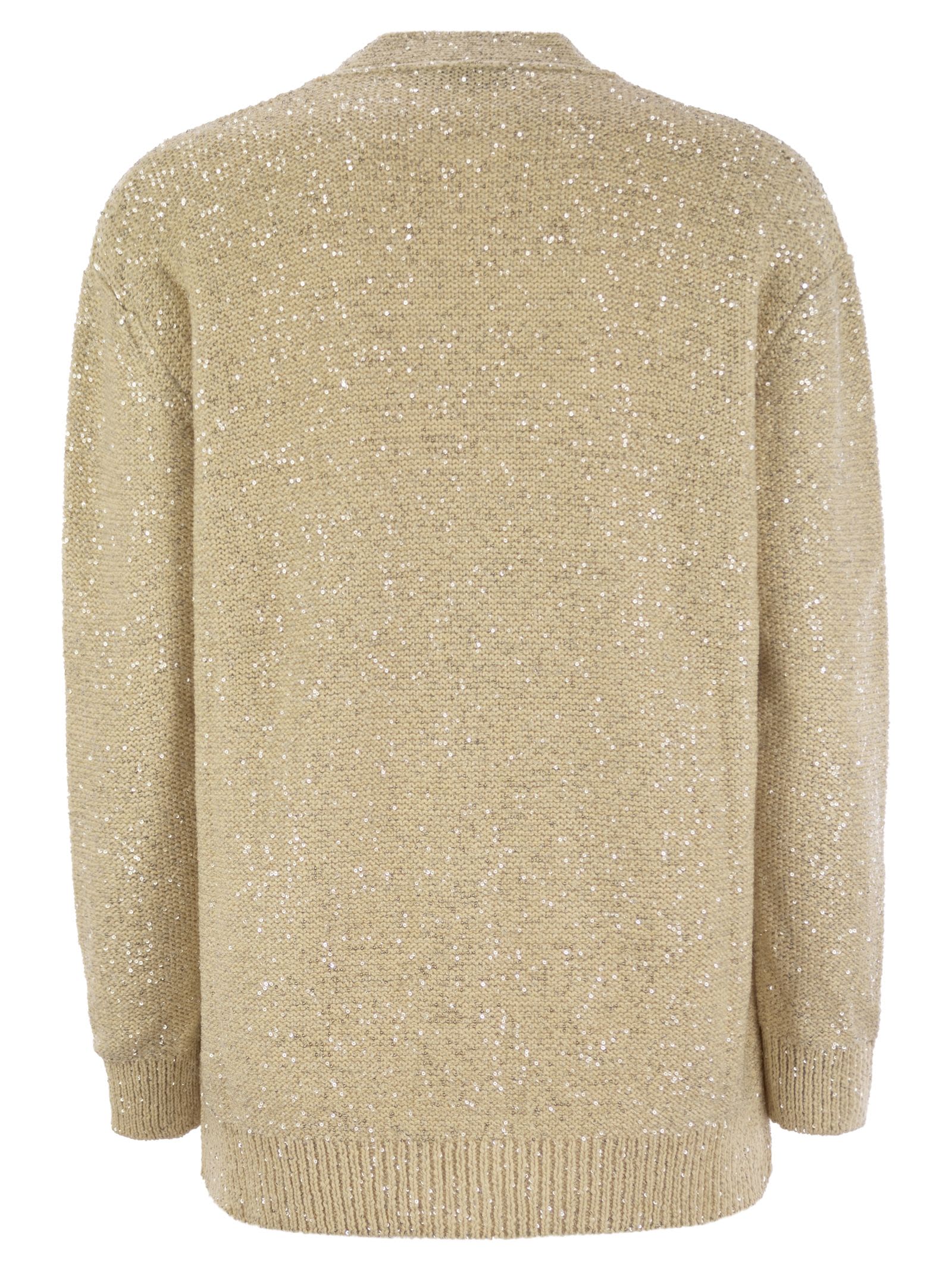 Shop Fabiana Filippi Cotton Knit Cardigan With Sequins In Vanilla