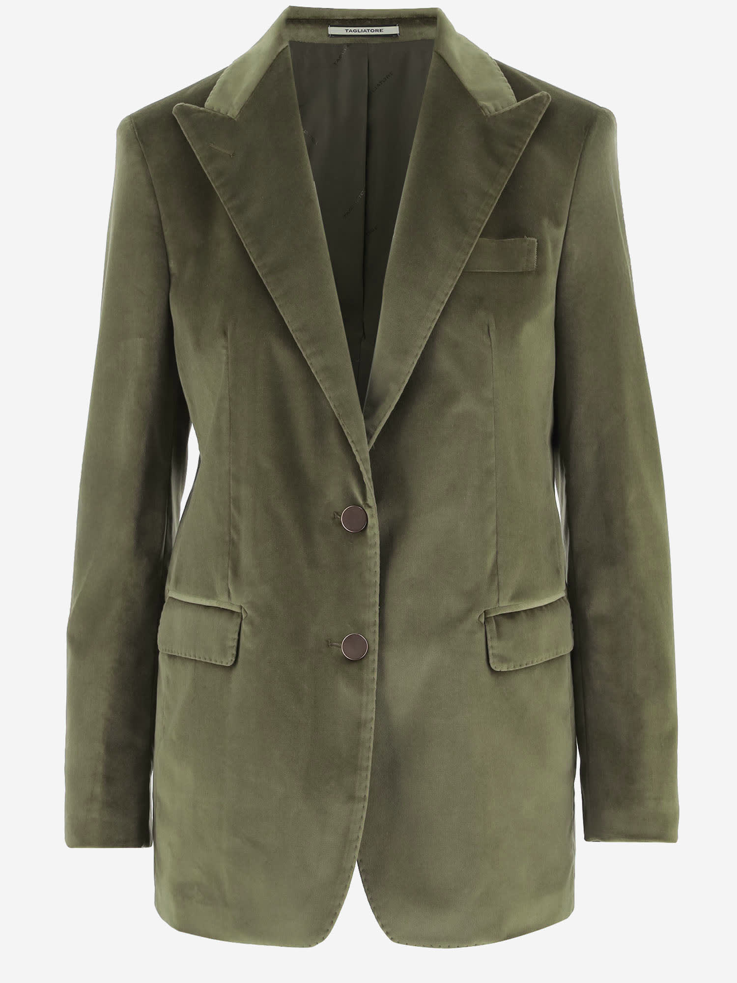 Tagliatore Single-breasted Jacket In Stretch Cotton Velvet In Green