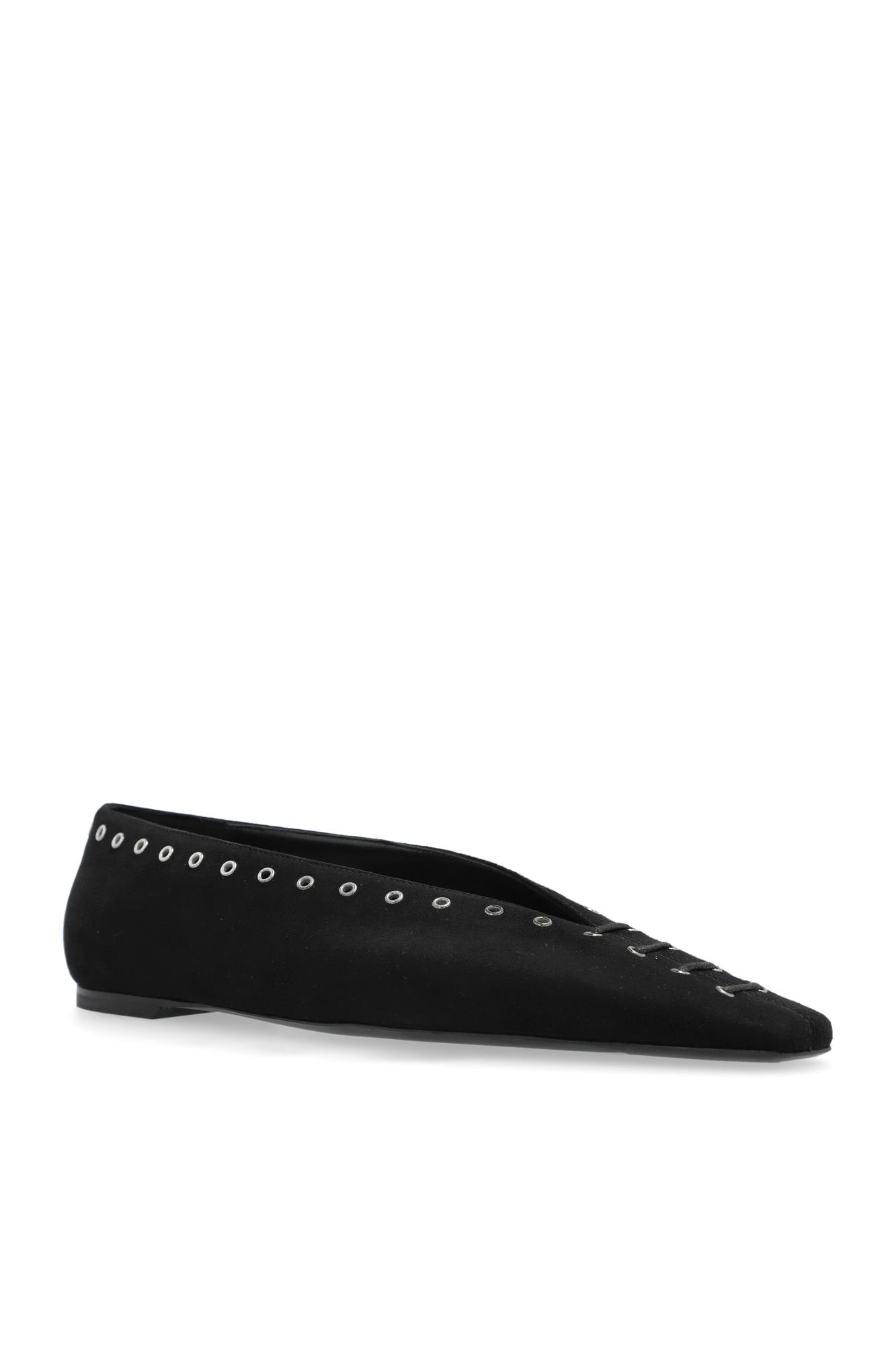 Totême Lace-up Eyelet-embellished Suede Ballet Flats In Black